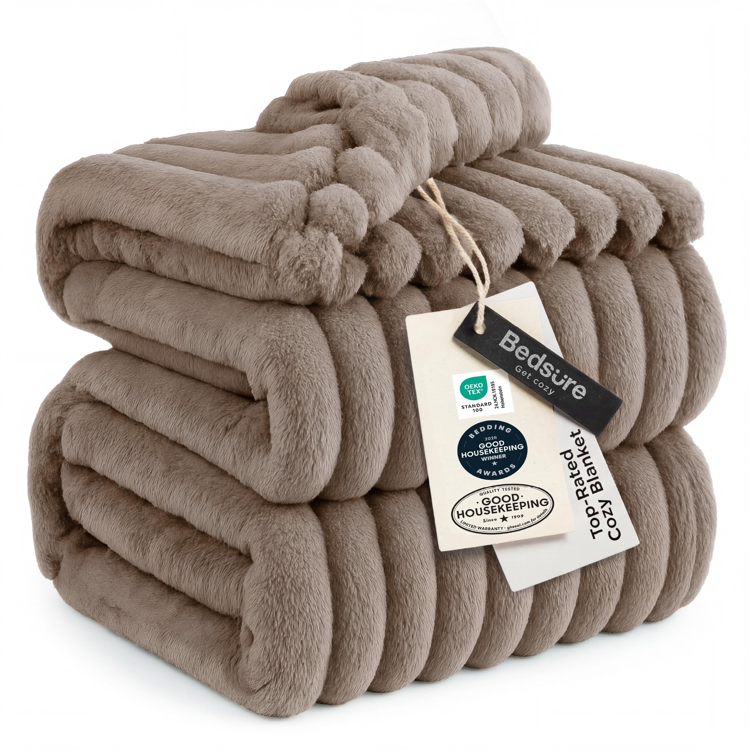 Bedsure GentleSoft Blankets Queen Size for Bed - Cozy Soft Sofa Couch Cover Blankets for Women, Cute Large Bedding Fleece Throws for Girls, Off White, 90x90 Inches