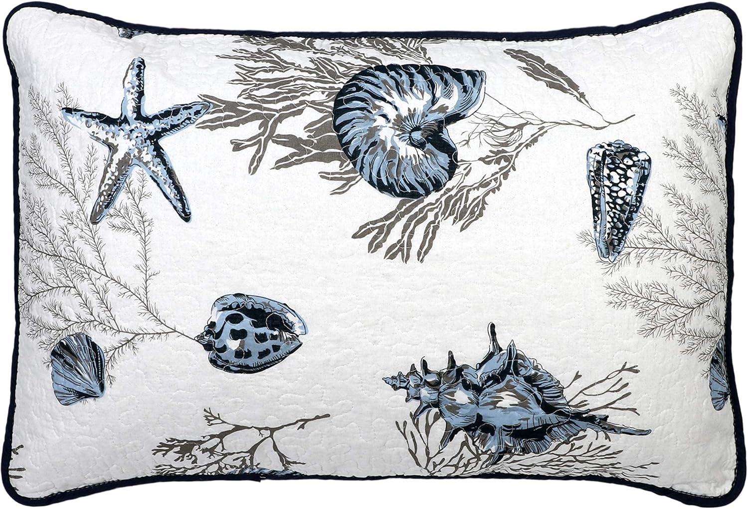 Cotton Quilted Pillow Cases Standard Size Set of 2, Queen Size Beach Themed Soft Comfy Pillow Shams, Pillow Covers with Tie Closure 20 x 27 inch (Cowry Starfish)