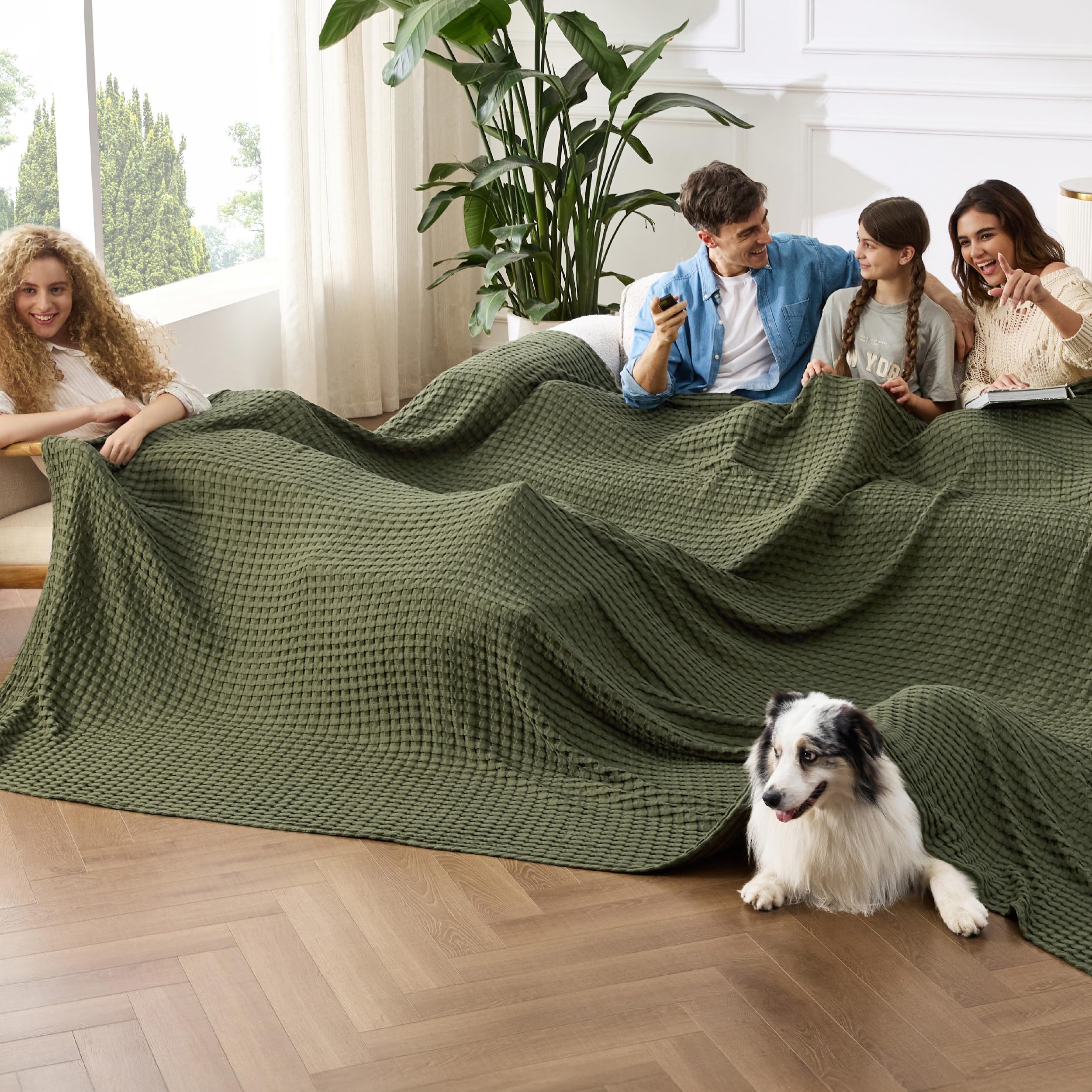 Bedsure Cooling Waffle Queen Size Blanket - Lightweight Cotton Summer Blanket of Rayon Derived from Bamboo for Hot Sleepers, Luxury Throws for Bed, Couch and Sofa, Ivory, 90x90 Inches