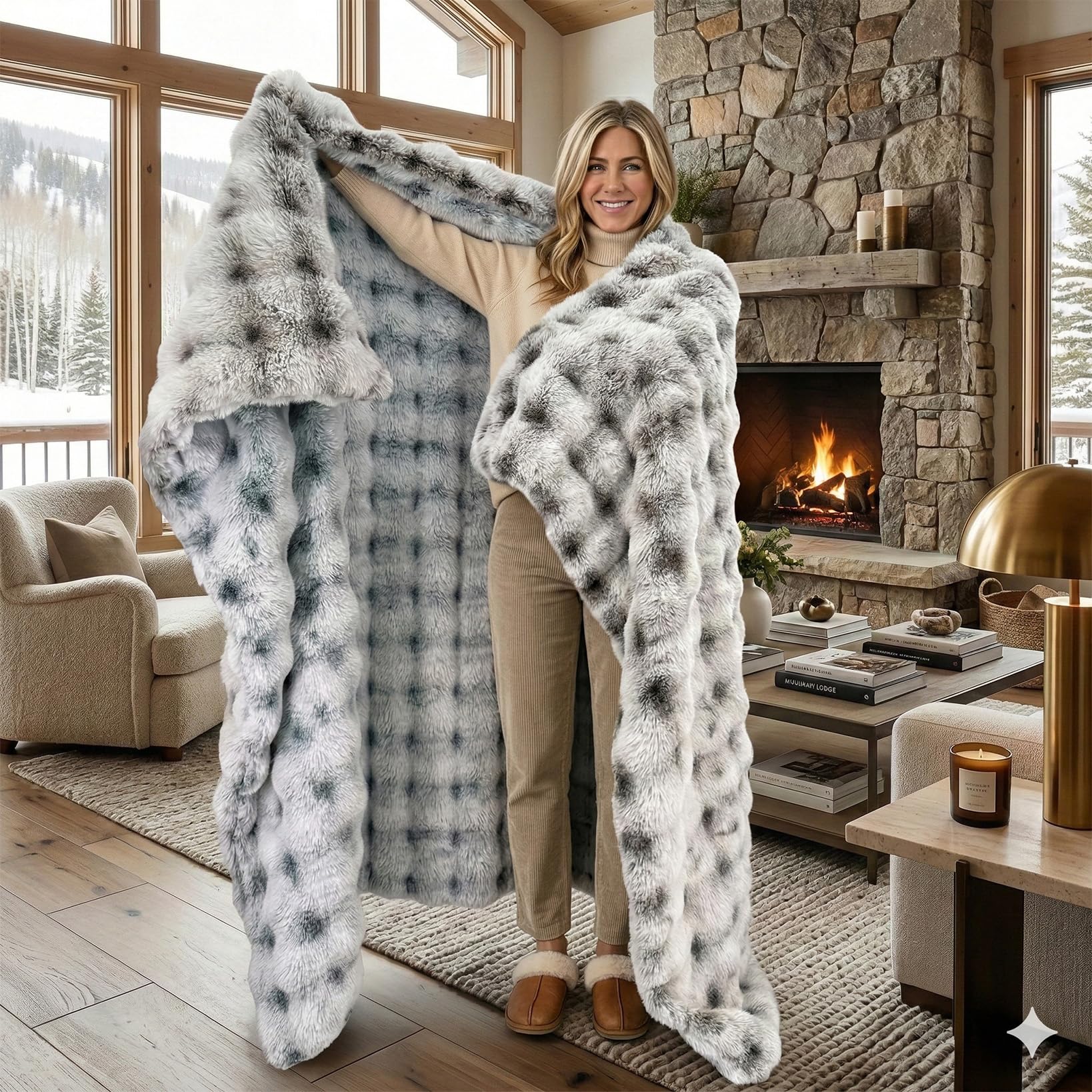 Cow Print Faux Fur Throw Blanket for Couch – 1000GSM Soft & Fluffy Cow Blanket for Bed, Sofa & Living Room, Warm Cozy Cow Gift for Women, 50x60 Inches Black to White Ombre with Brown Undertones