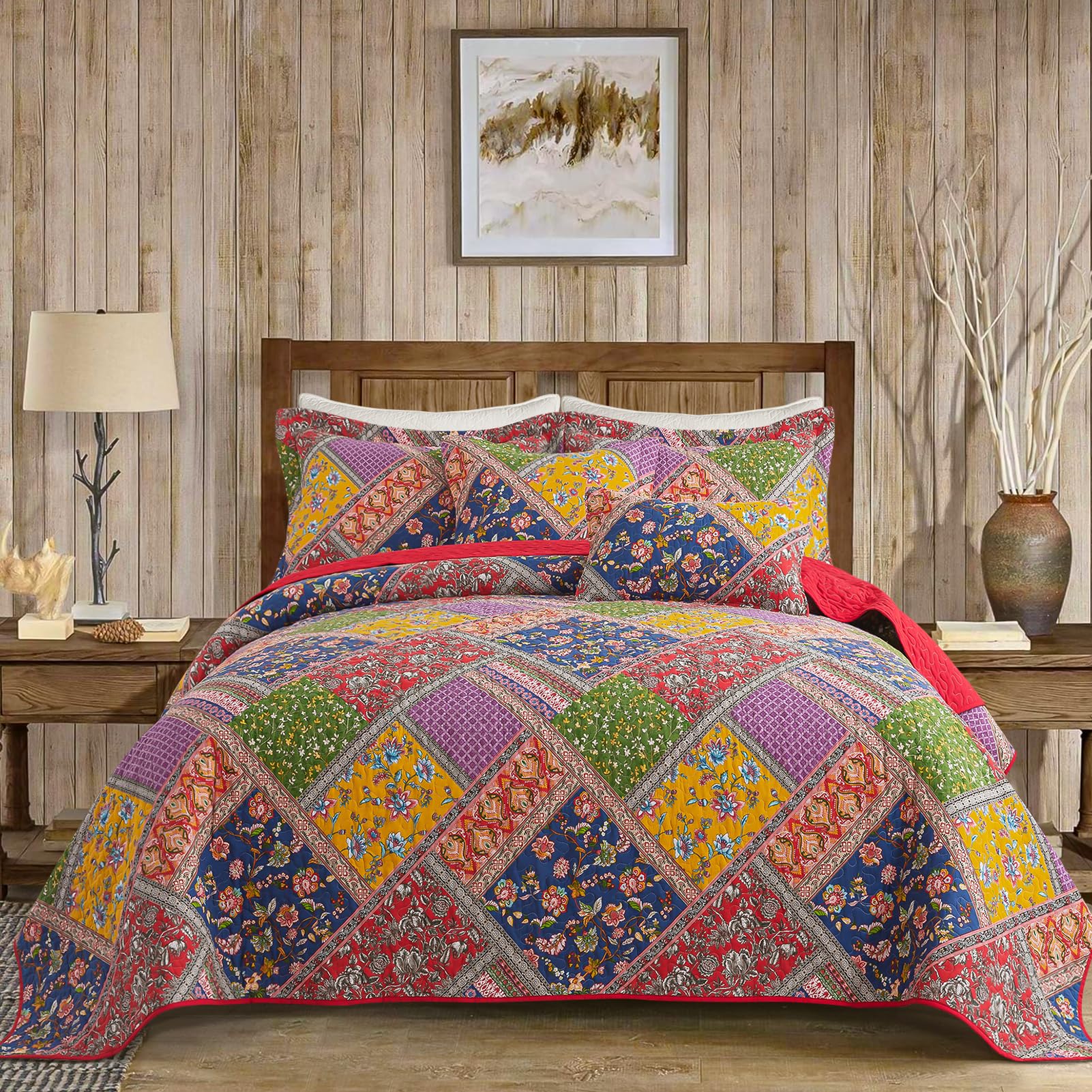 VAPUTAR Quilt King Bedding Set - Soft Cotton Quilts with Paisley Floral Pattern - Lightweight Reversible Bedspreads for Farmhouse (3 Pieces, Bright Teal)
