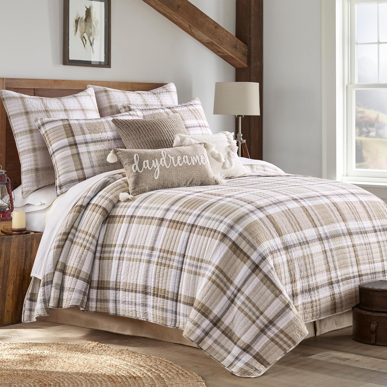 Levtex Home - Spencer Plaid Neutral - Standard Shams Set of 2 (20x26in.) - Plaid - Beige Tan Cream - Cotton