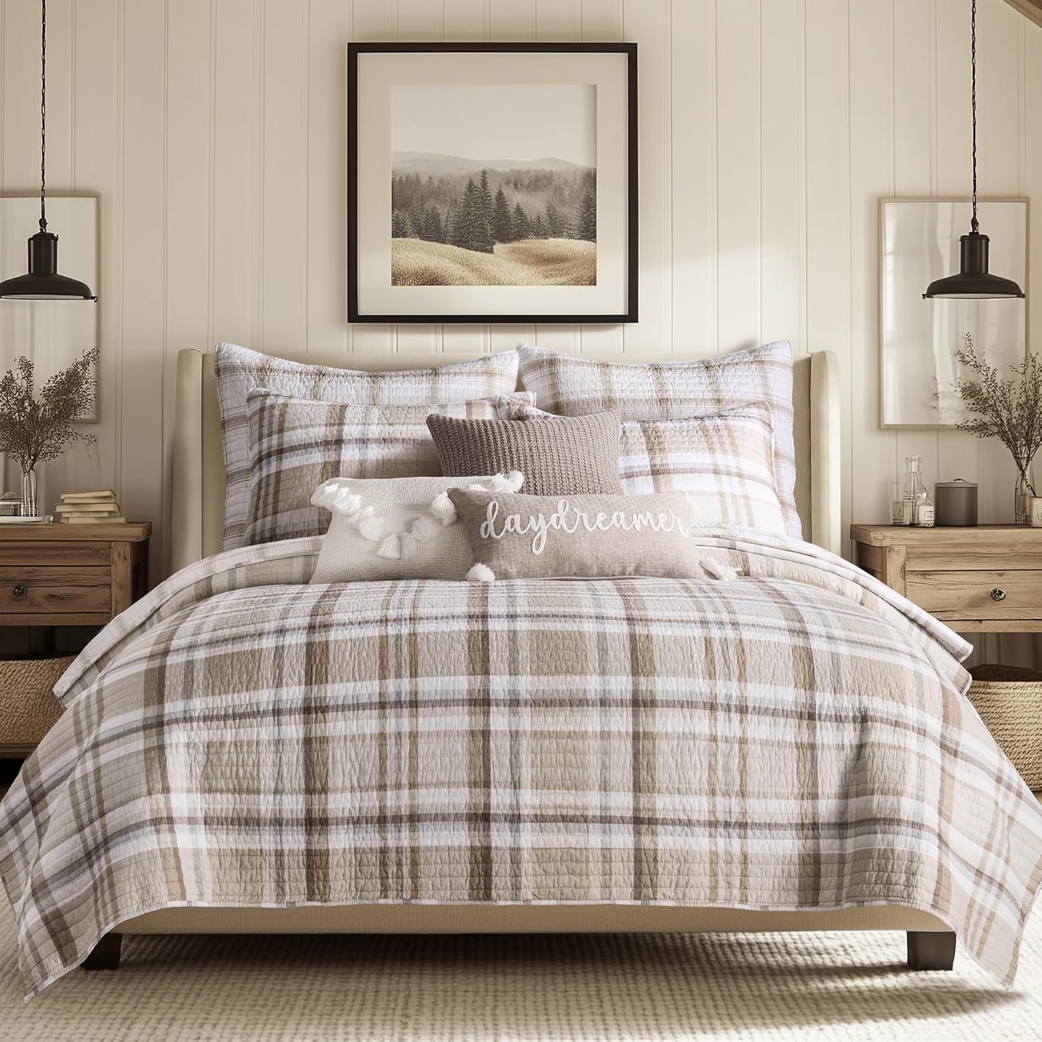 Levtex Home - Spencer Plaid Neutral - Standard Shams Set of 2 (20x26in.) - Plaid - Beige Tan Cream - Cotton
