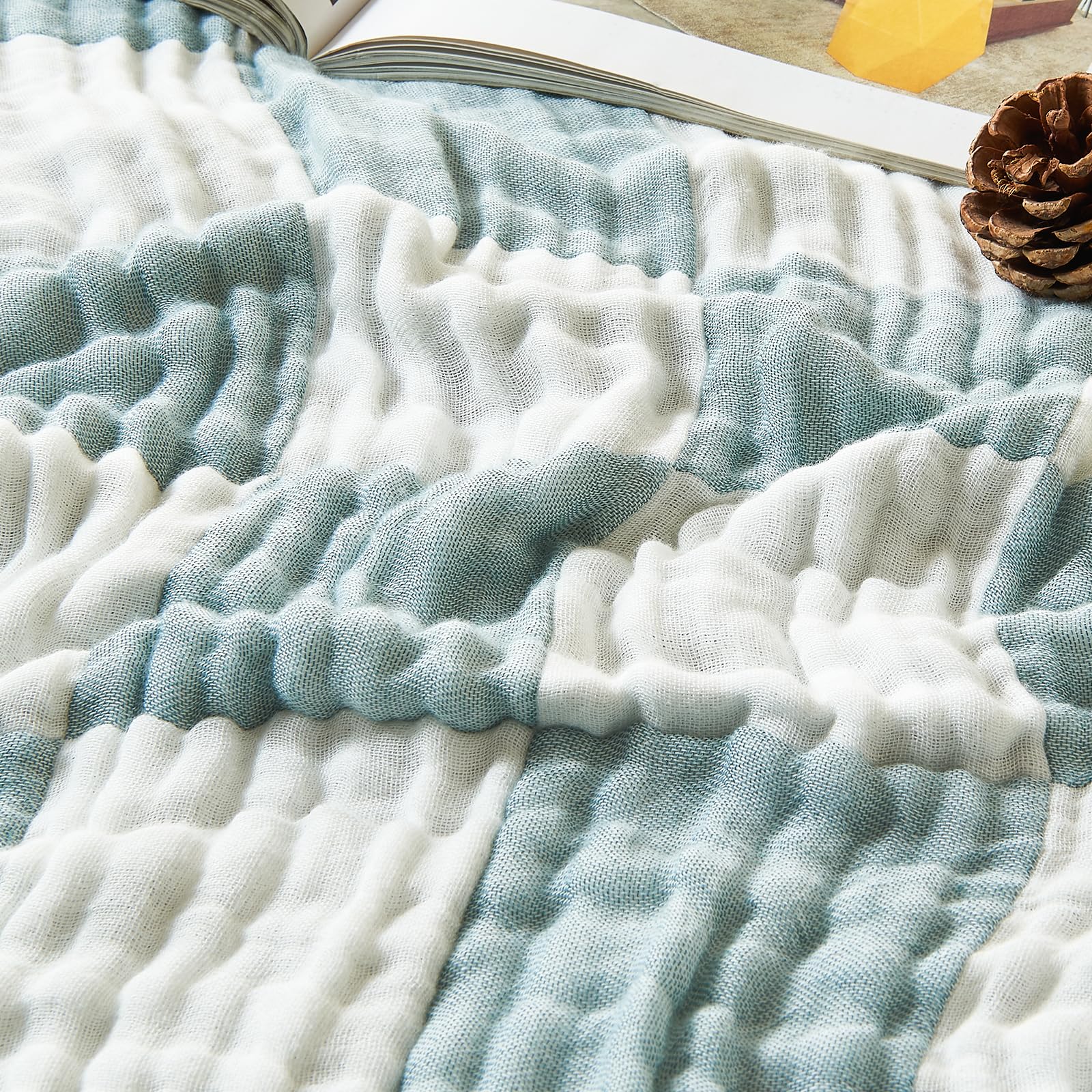 EMME Muslin Throw Blanket for Adults 100% Cotton Blankets for Couch 4-Layer Summer Breathable Gauze All Season Soft and Lightweight Pre-Washed (Teal, 50"x71")