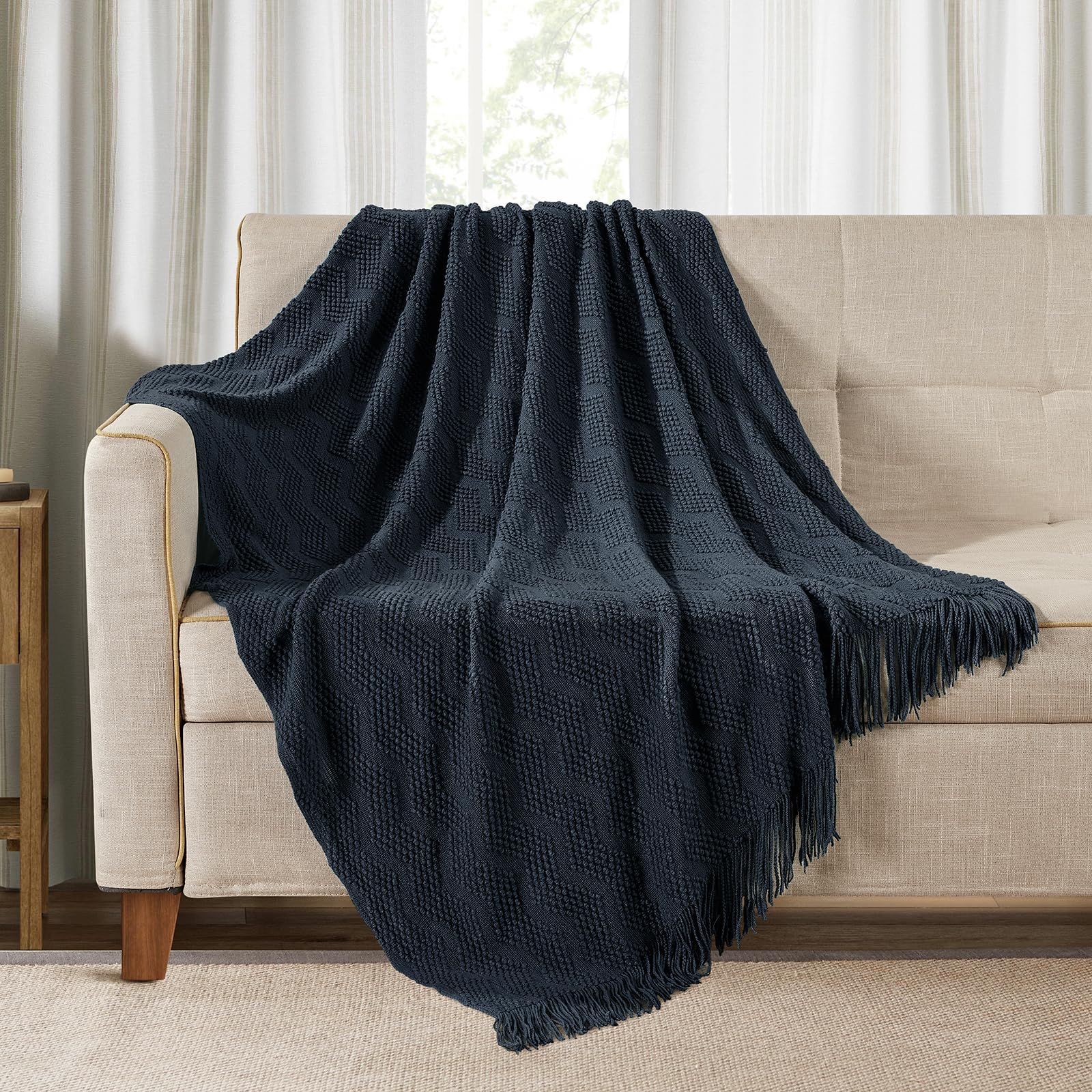BOURINA Beige Throw Blanket 50x60 Inches Throw Textured Solid Soft Sofa Couch Decorative Knit Blanket
