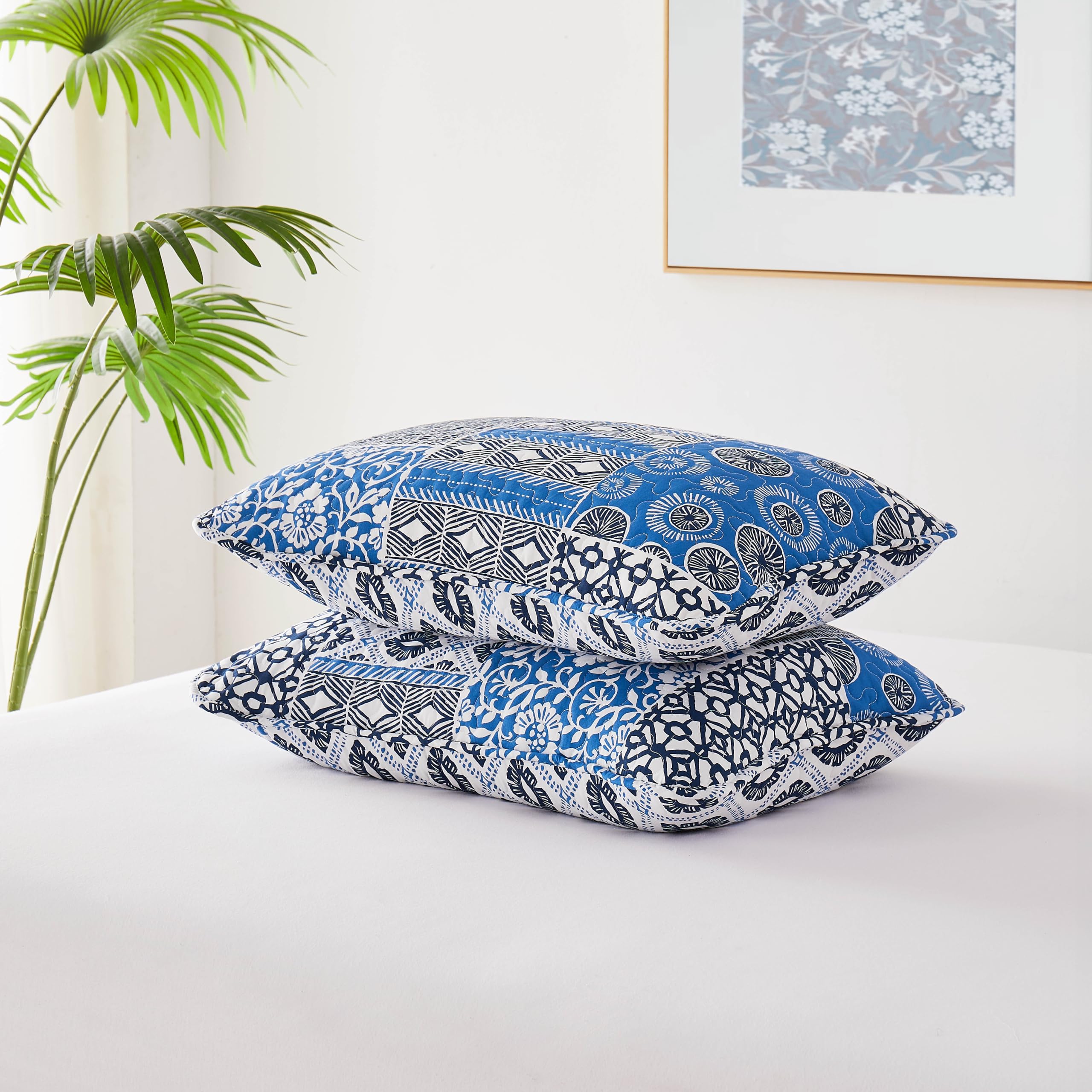 Southshore Fine Living, Inc. Blue Pillow Covers 20"x26", Decorative Pillow Shams Standard Size Set of 2, Fits Twin/Full/Queen Pillows, Breathable Quilted Pillow Shams Complement Quilt Set, Steel Blue