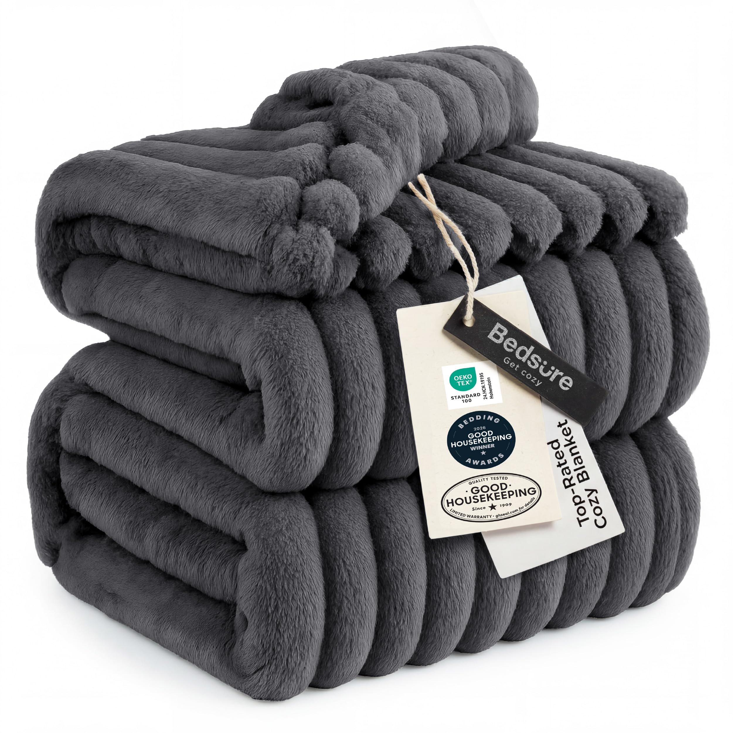 Bedsure GentleSoft Blankets Queen Size for Bed - Cozy Soft Sofa Couch Cover Blankets for Women, Cute Large Bedding Fleece Throws for Girls, Off White, 90x90 Inches