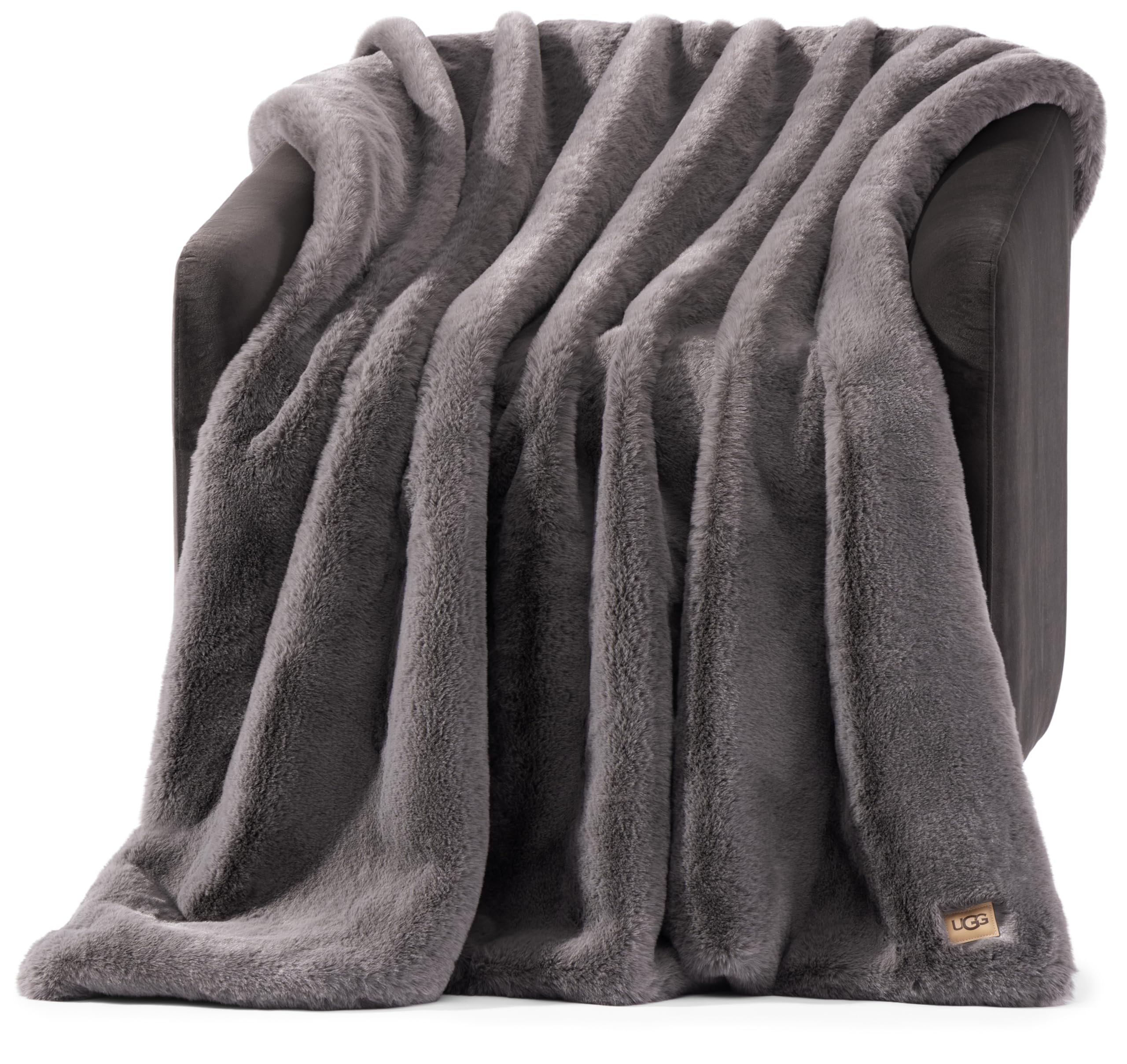 UGG Euphoria Faux Fur Throw Blanket, Warm Fluffy for Couch or Bed, Luxury Bedroom Decor, Blankets, Machine Washable, 50-inch x 70-inch, White Snow