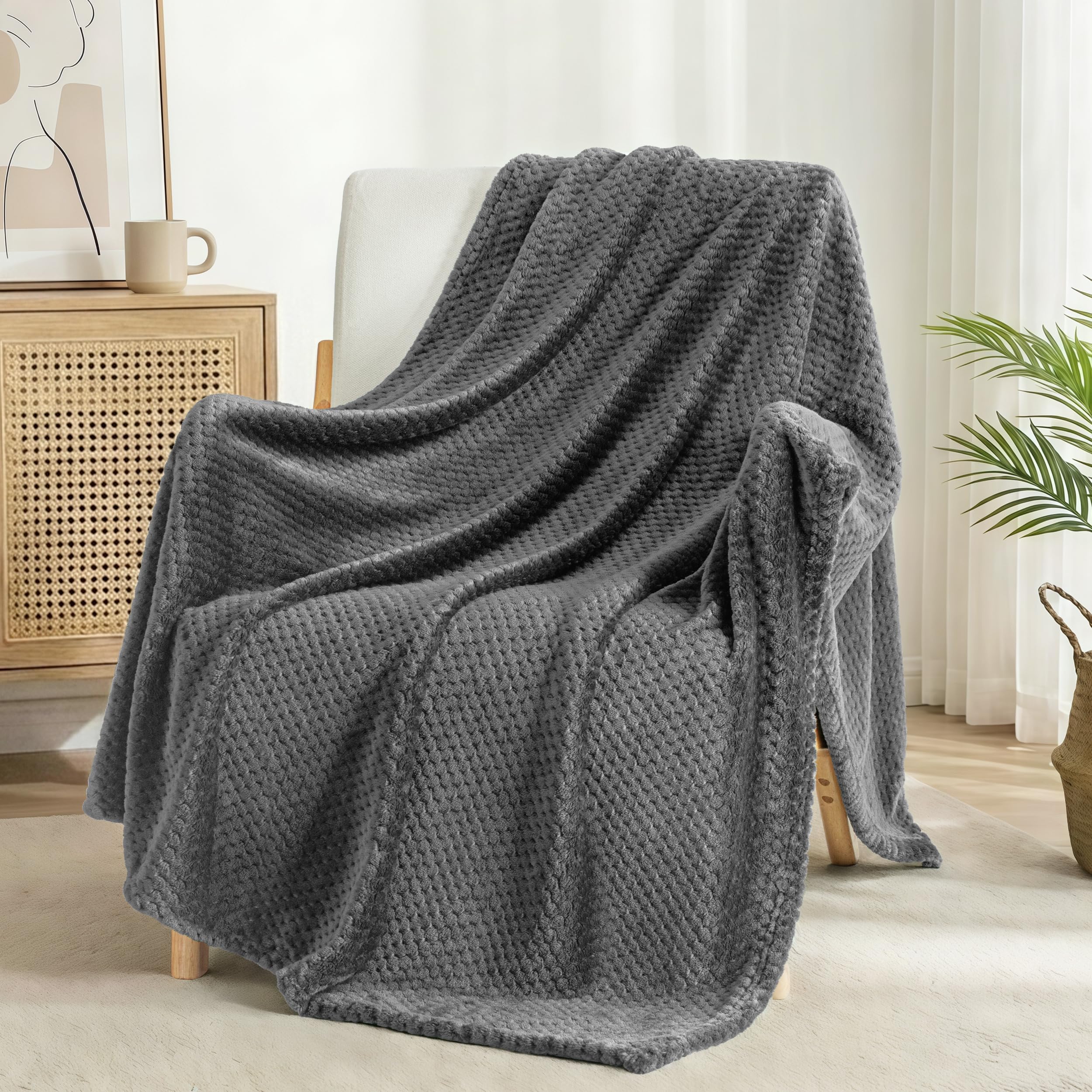 Exclusivo Mezcla Fleece Throw Blanket Extra Large, Super Soft and Warm Blankets for Couch, Sofa and Bed Waffle Textured, Cozy, Fuzzy and Lightweight (Slate Blue, 50x70 Inches)