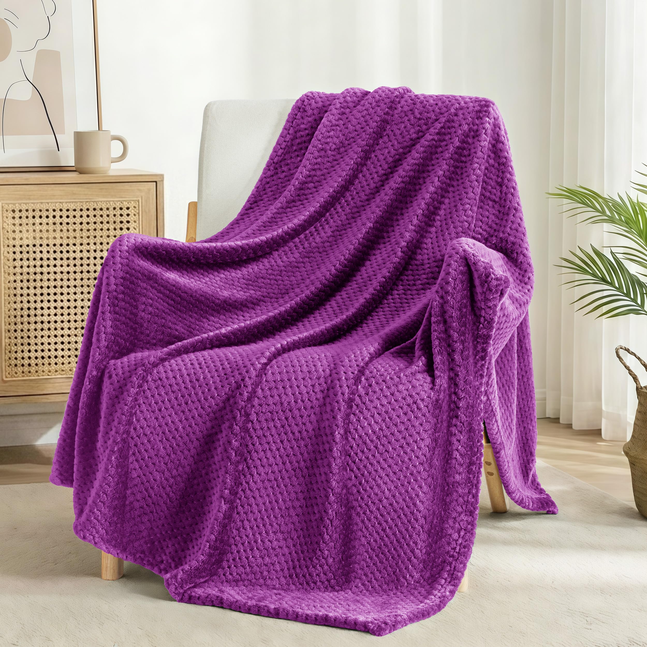 Exclusivo Mezcla Fleece Throw Blanket Extra Large, Super Soft and Warm Blankets for Couch, Sofa and Bed Waffle Textured, Cozy, Fuzzy and Lightweight (Slate Blue, 50x70 Inches)