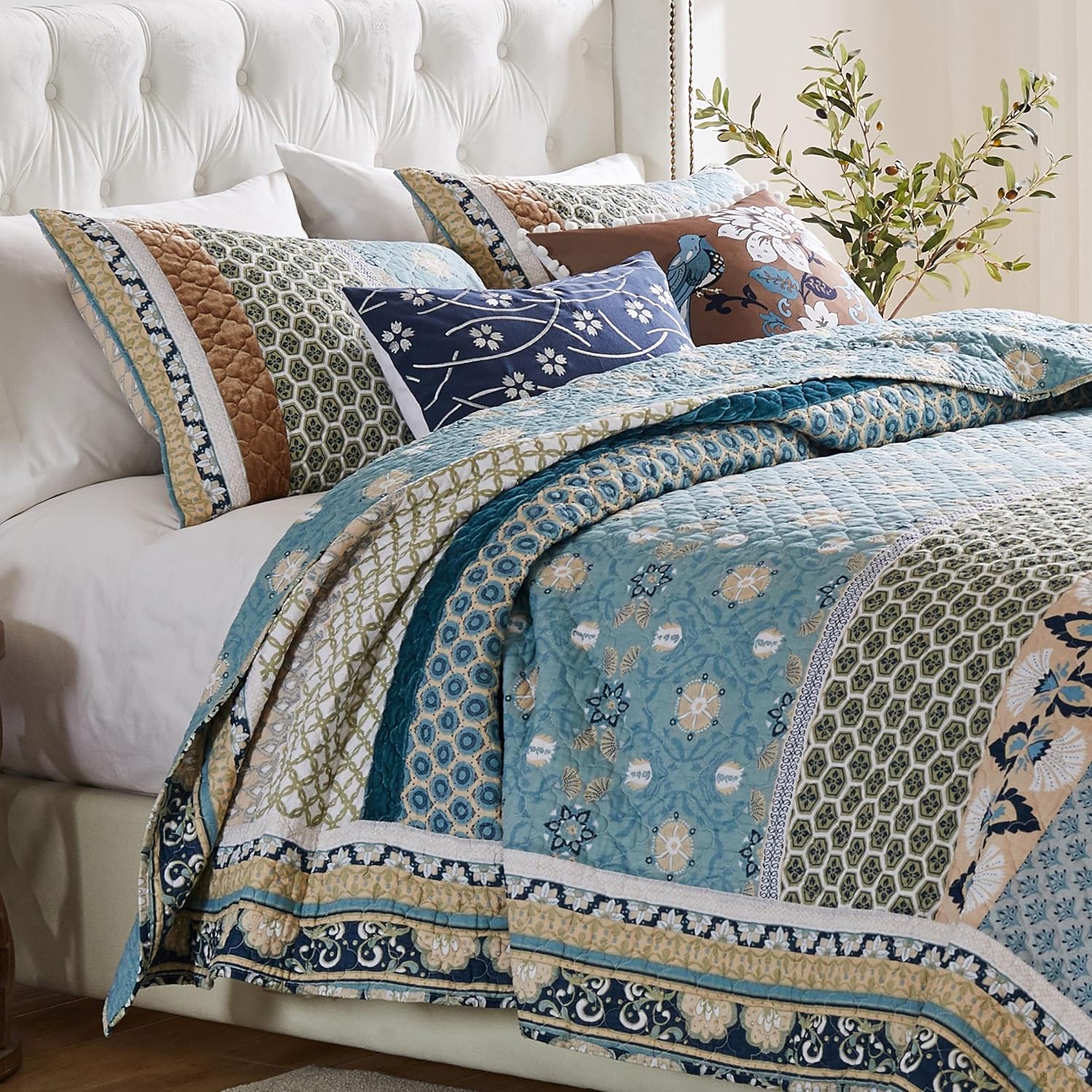 Greenland Home Thalia Quilted Bedding Set, 7-Piece Twin/XL, Blue, One Set