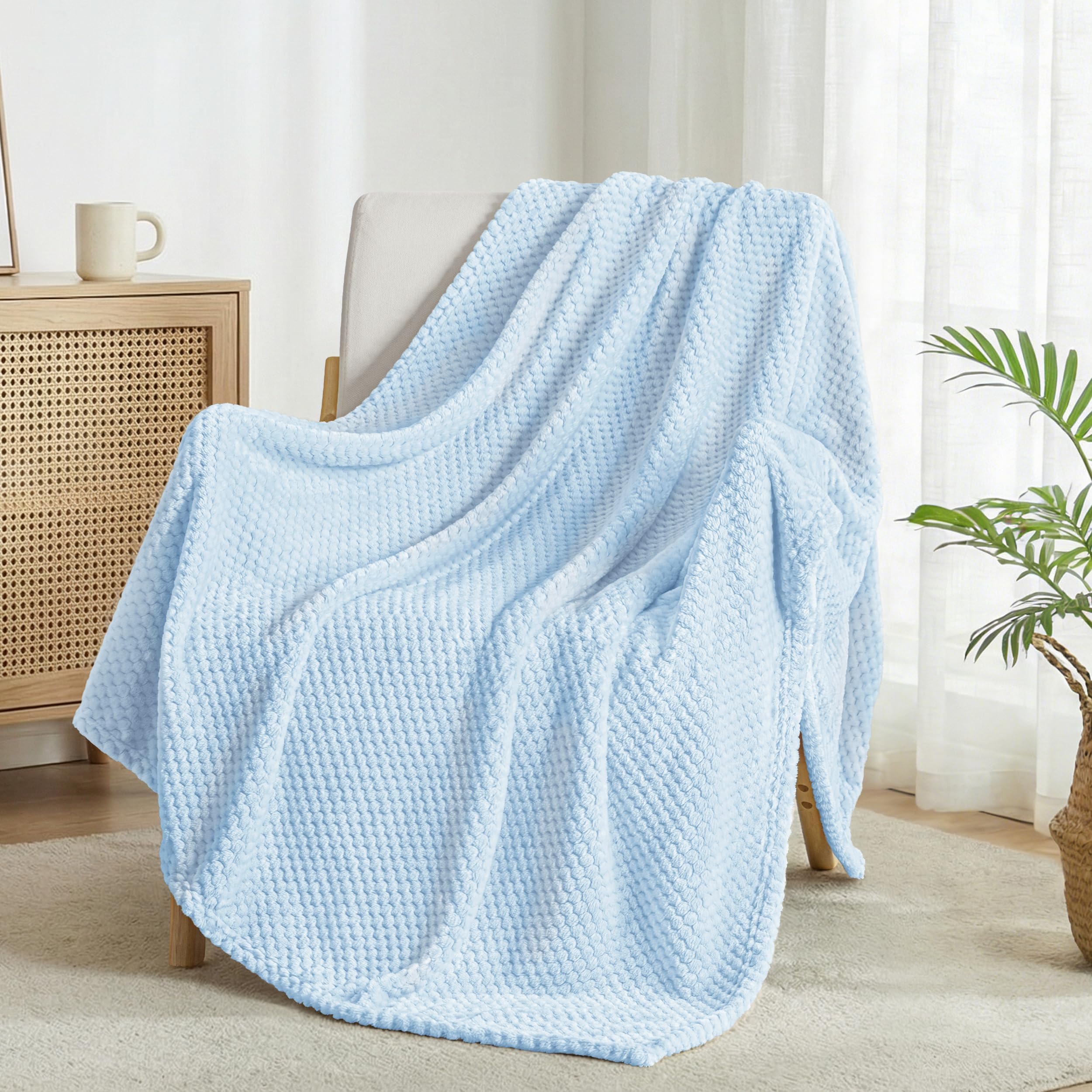 Exclusivo Mezcla Fleece Throw Blanket Extra Large, Super Soft and Warm Blankets for Couch, Sofa and Bed Waffle Textured, Cozy, Fuzzy and Lightweight (Slate Blue, 50x70 Inches)
