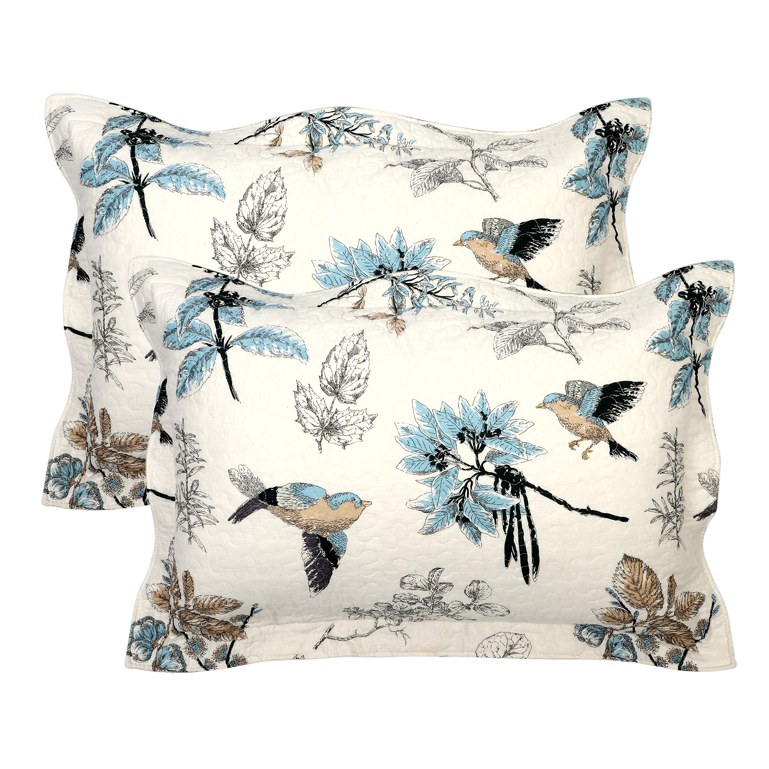 Cotton Quilted Pillow Cases Standard Size Set of 2, Queen Size Beach Themed Soft Comfy Pillow Shams, Pillow Covers with Tie Closure 20 x 27 inch (Cowry Starfish)