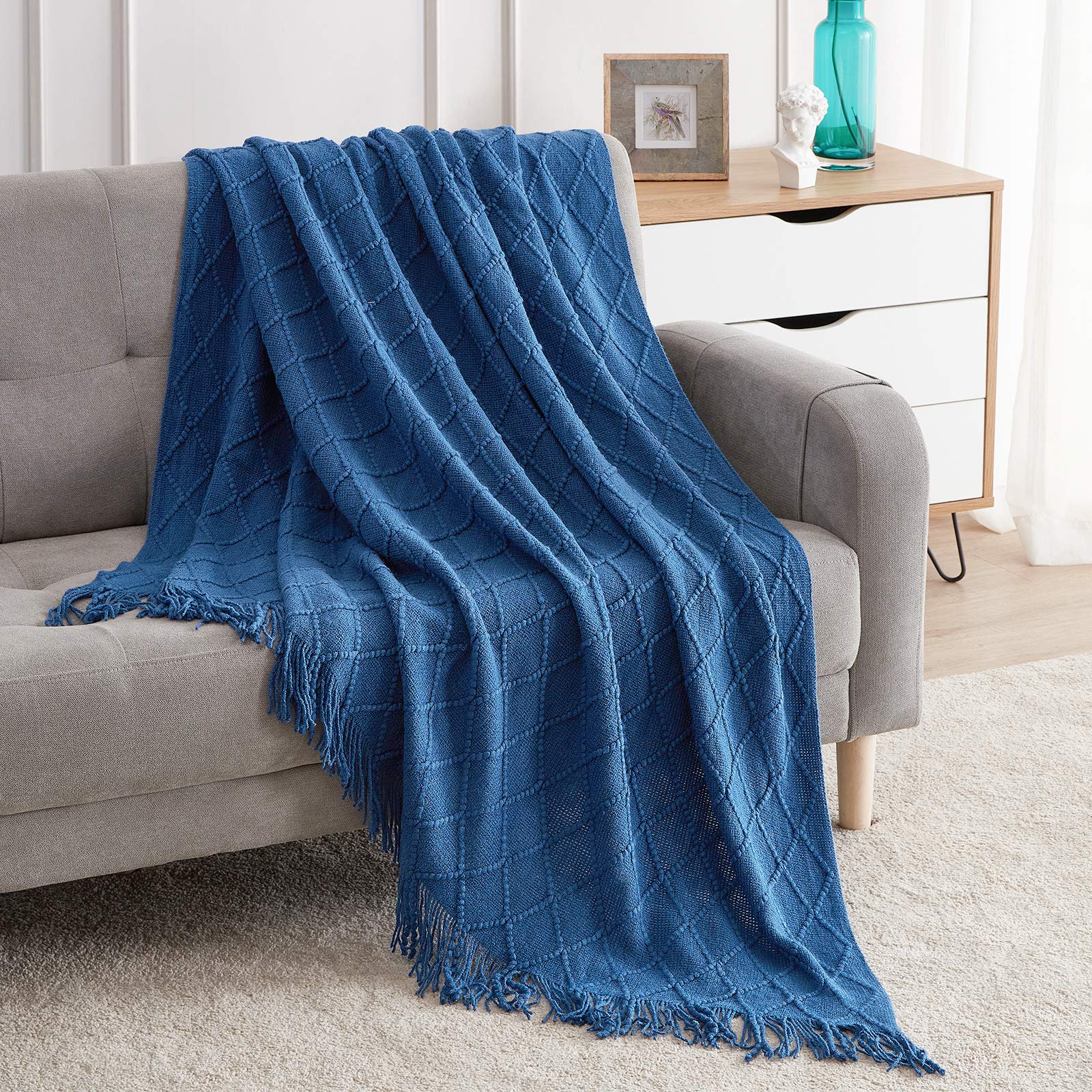 BOURINA Beige Throw Blanket 50x60 Inches Throw Textured Solid Soft Sofa Couch Decorative Knit Blanket