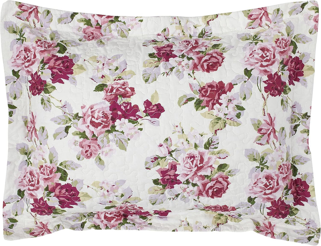 Laura Ashley - Queen Quilt Set, Reversible Cotton Bedding with Matching Shams, Lightweight Home Decor for All Seasons (Lidia Pink, Queen)