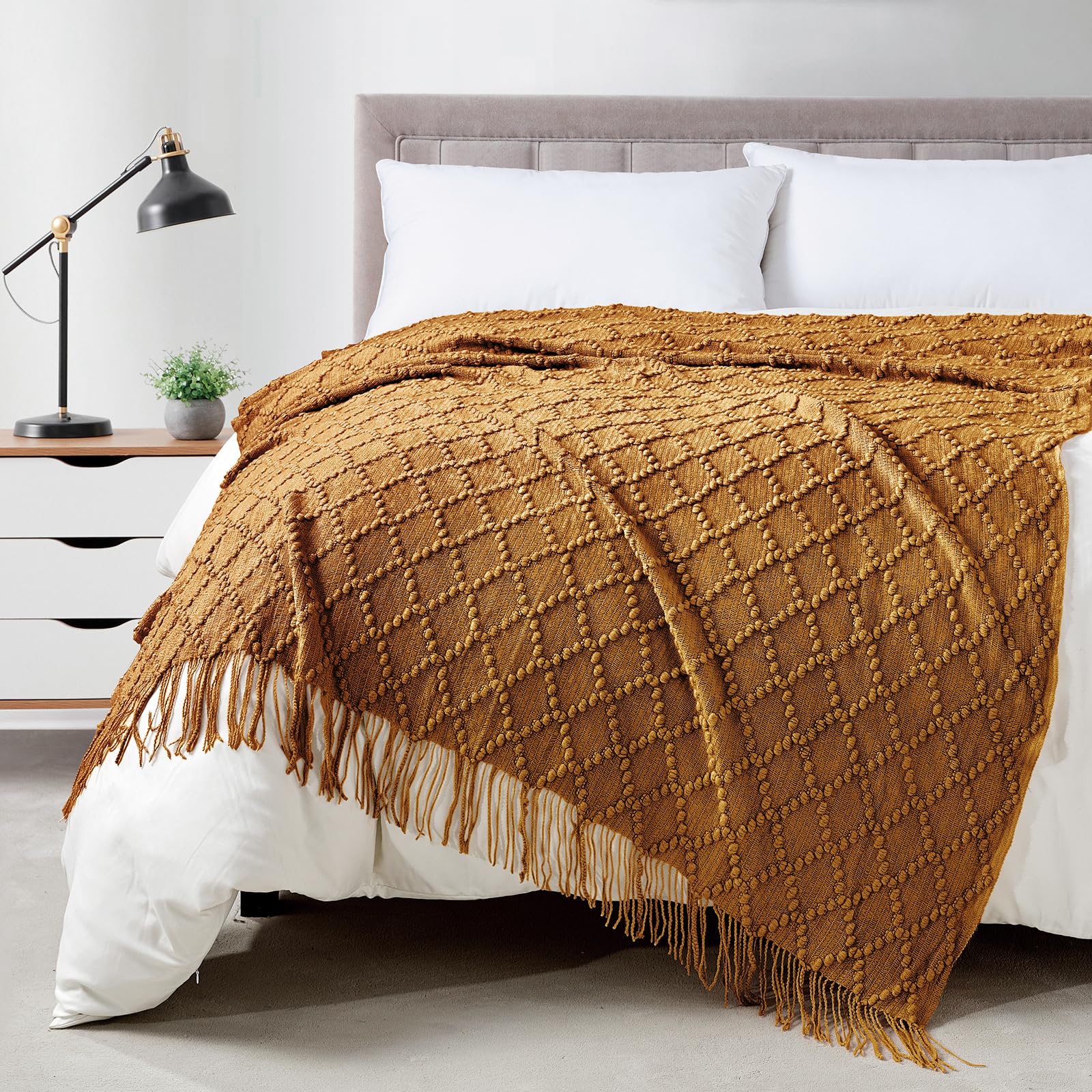 BOURINA Beige Throw Blanket 50x60 Inches Throw Textured Solid Soft Sofa Couch Decorative Knit Blanket