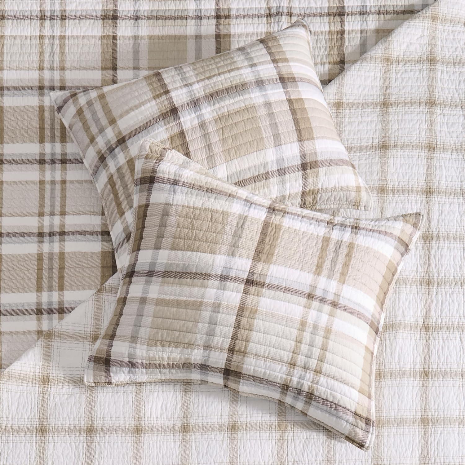 Levtex Home - Spencer Plaid Neutral - Standard Shams Set of 2 (20x26in.) - Plaid - Beige Tan Cream - Cotton