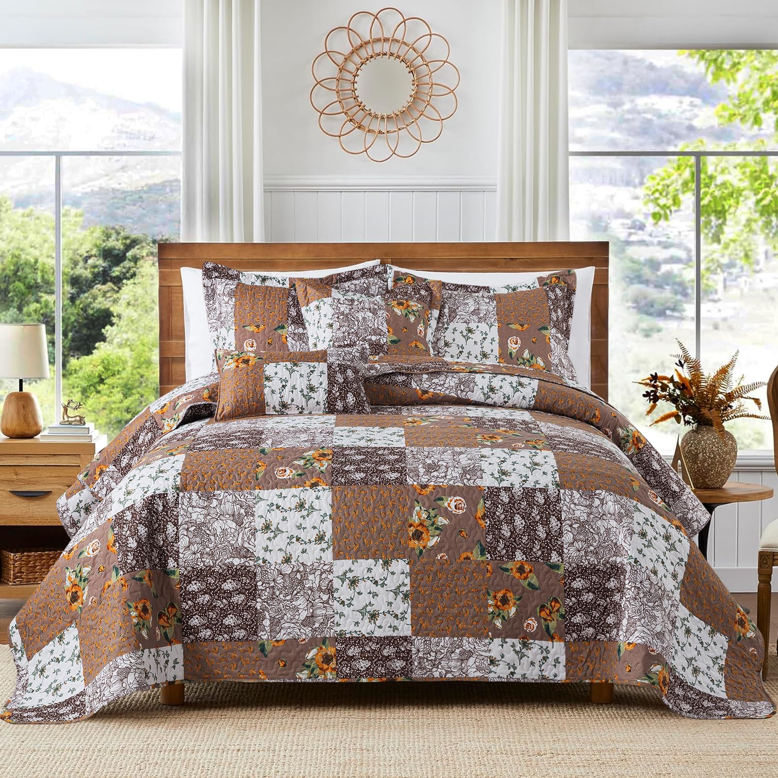 VAPUTAR Quilt King Bedding Set - Soft Cotton Quilts with Paisley Floral Pattern - Lightweight Reversible Bedspreads for Farmhouse (3 Pieces, Bright Teal)