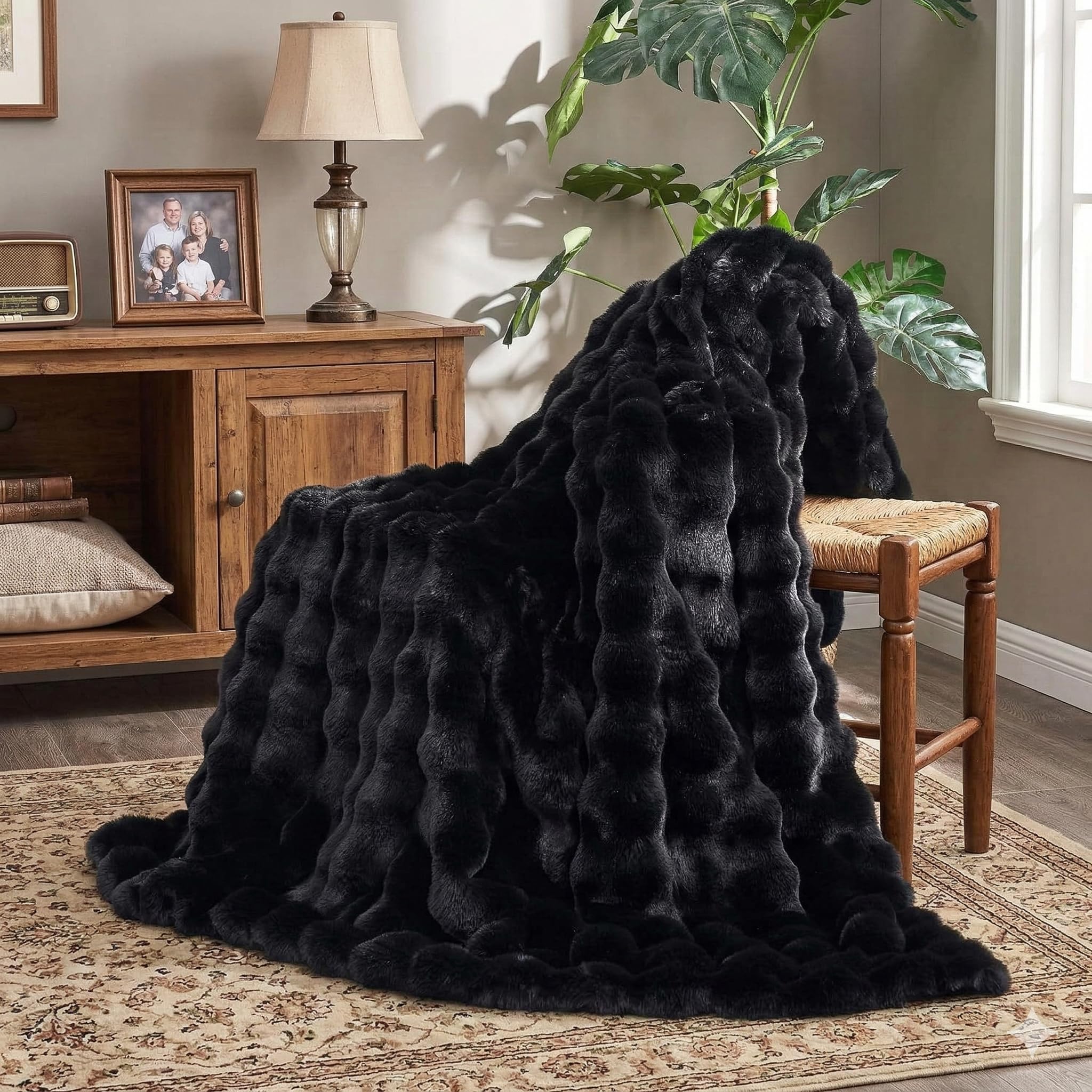 Cow Print Faux Fur Throw Blanket for Couch – 1000GSM Soft & Fluffy Cow Blanket for Bed, Sofa & Living Room, Warm Cozy Cow Gift for Women, 50x60 Inches Black to White Ombre with Brown Undertones