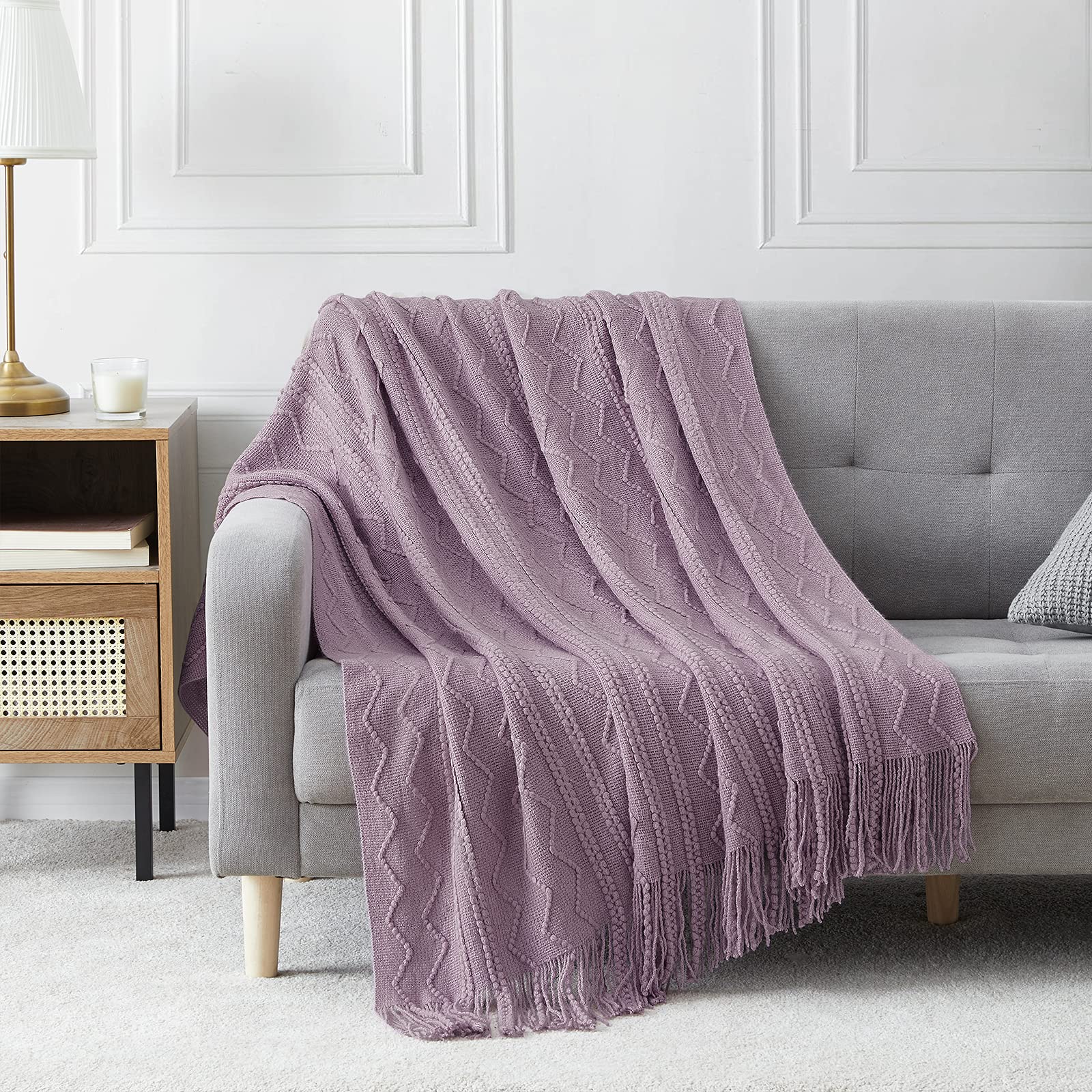 BOURINA Beige Throw Blanket 50x60 Inches Throw Textured Solid Soft Sofa Couch Decorative Knit Blanket