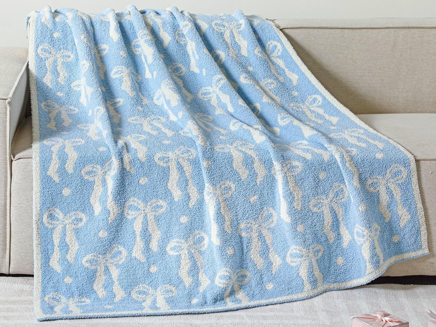 Buryeah Blue Bow Blanket Soft Microfiber Double Sided Bow Throw Blanket 50"x 60" Coquette Aesthetic Plush Bedding Stuff Sofa Chair Dormitory Room Decor for Women, Wedding Bridesmaid Gifts, Mother