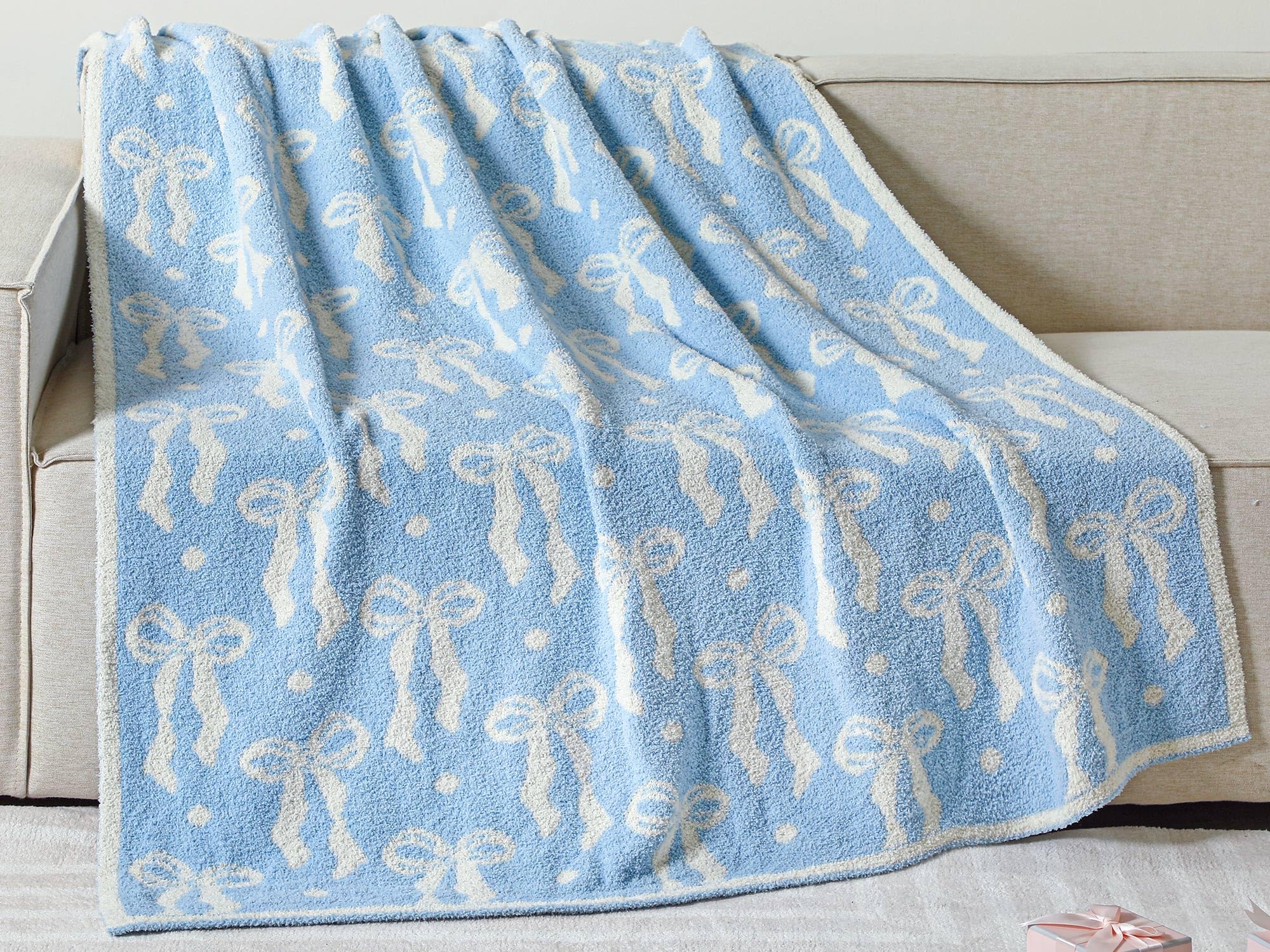 Buryeah Blue Bow Blanket Soft Microfiber Double Sided Bow Throw Blanket 50"x 60" Coquette Aesthetic Plush Bedding Stuff Sofa Chair Dormitory Room Decor for Women, Wedding Bridesmaid Gifts, Mother