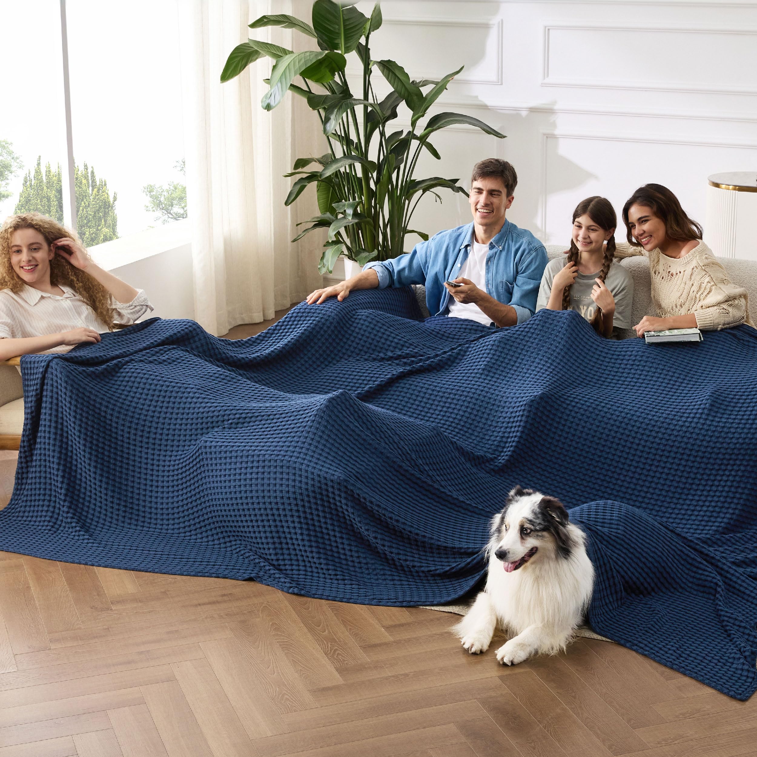 Bedsure Cooling Waffle Queen Size Blanket - Lightweight Cotton Summer Blanket of Rayon Derived from Bamboo for Hot Sleepers, Luxury Throws for Bed, Couch and Sofa, Ivory, 90x90 Inches