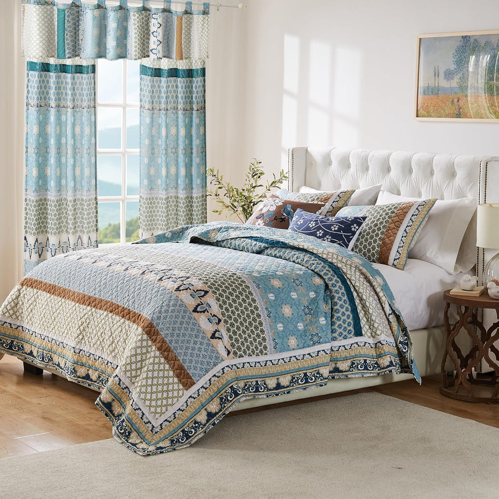 Greenland Home Thalia Quilted Bedding Set, 7-Piece Twin/XL, Blue, One Set