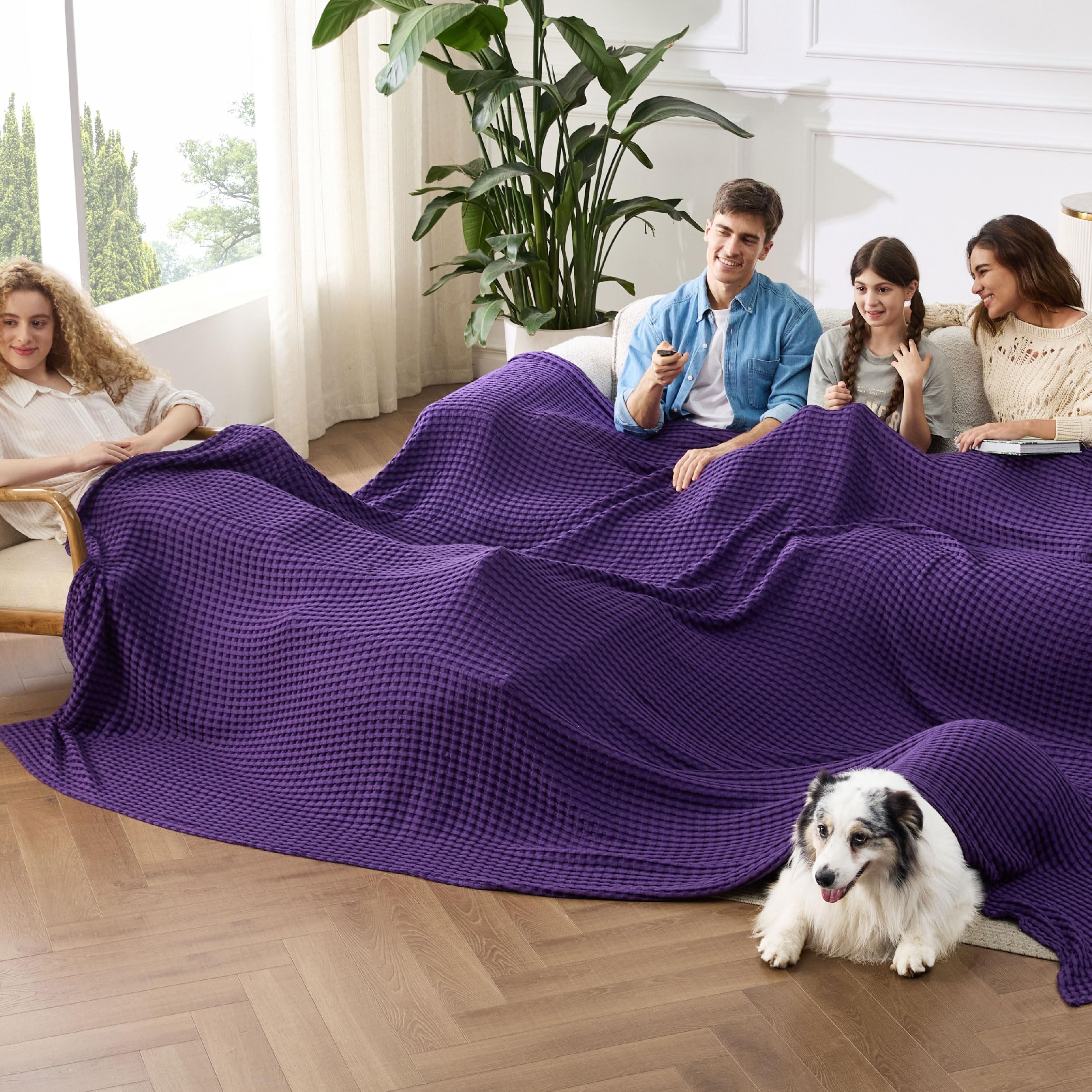 Bedsure Cooling Waffle Queen Size Blanket - Lightweight Cotton Summer Blanket of Rayon Derived from Bamboo for Hot Sleepers, Luxury Throws for Bed, Couch and Sofa, Ivory, 90x90 Inches