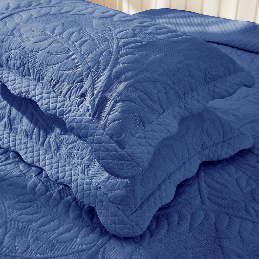 MarCielo 100% Cotton Embroidered Quilted Pillow Shams -Standard - Navy