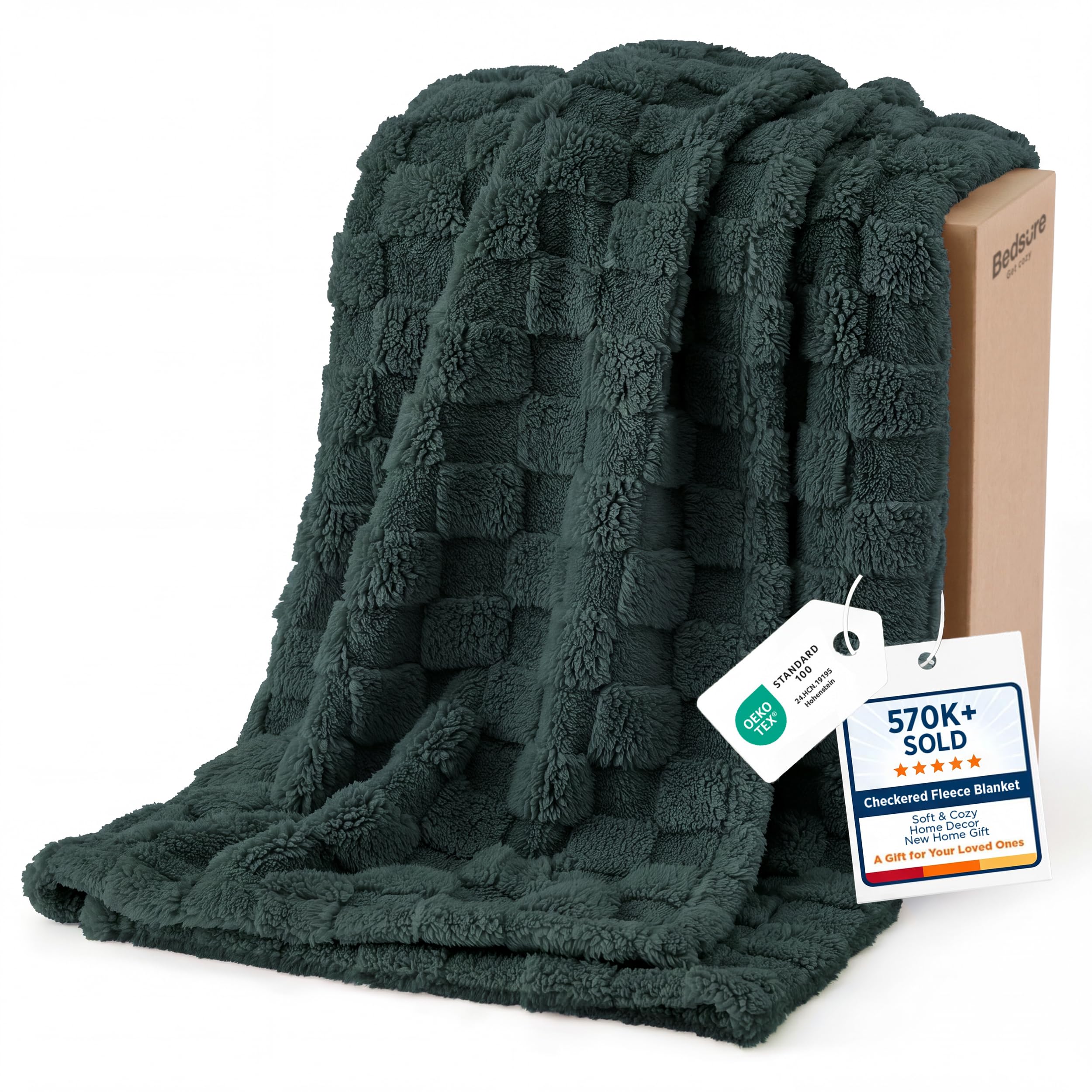Bedsure GentleSoft Sage Green Throw Blanket for Couch - Checkered Cute Fleece Blankets, Soft Cozy Summer Throw for Bedroom Home Decor Gifts for Mom Girls, Green, 50x60 Inches