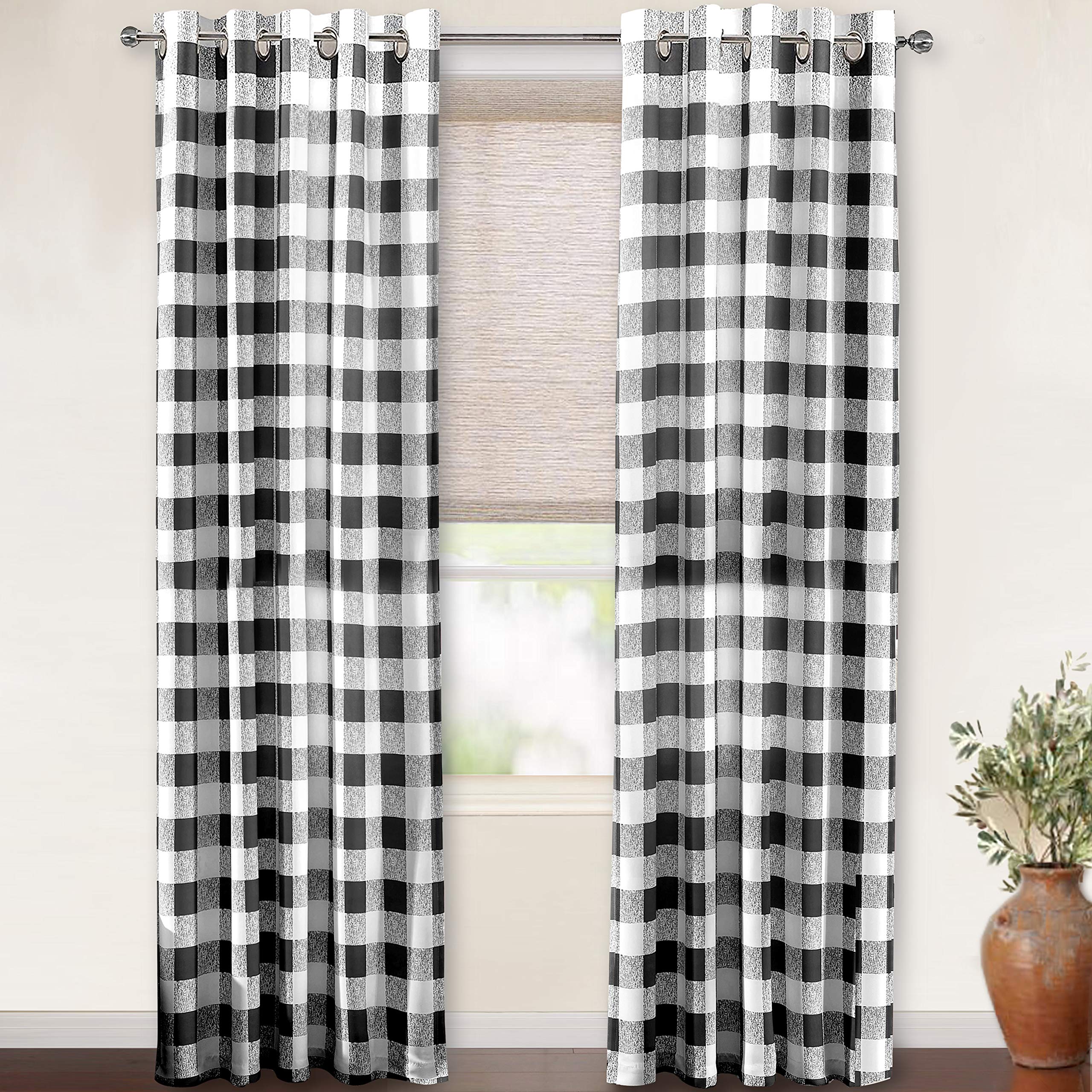 DriftAway Buffalo Plaid Check Curtains Blackout Room Darkening Thermal Insulated Red and White Buffalo Checkered Window Drapes for Farmhouse Bedroom Living Room Grommet Curtain 2 Panels 84 Inch Long