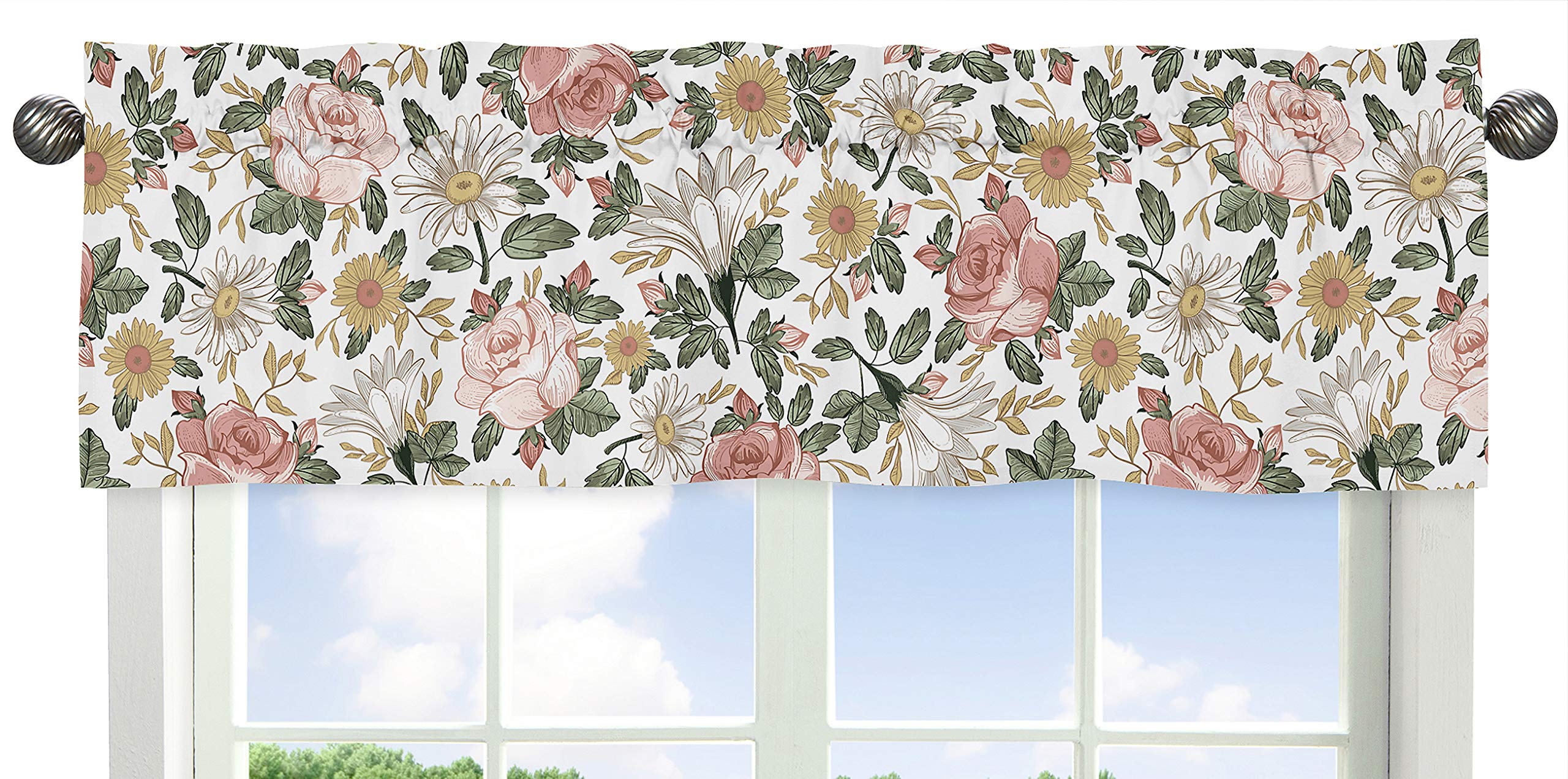 Sweet Jojo Designs Boho Wildflower Vintage Floral Girl Window Valance Curtain Treatment Baby Nursery Kids Room Kitchen Bathroom Bedroom Black Orange Teal Bohemian Farmhouse Daisy Botanical Cottagecore