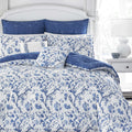 Laura Ashley- King Comforter Set, Cotton Reversible Bedding Set, Includes Matching Shams with Bonus Euro Shams & Throw Pillow Covers (Branch Toile Blue, King)