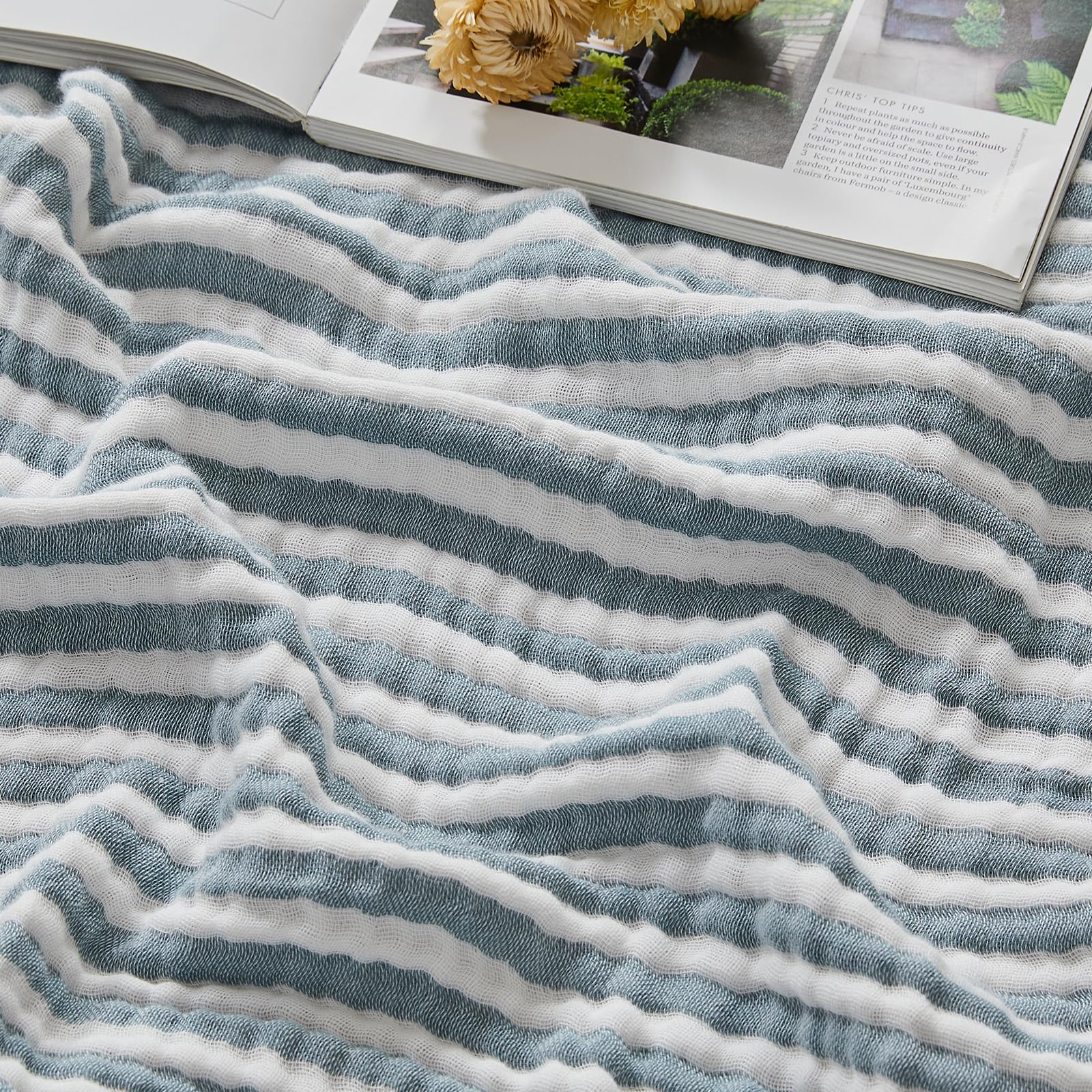 EMME Muslin Throw Blanket for Adults 100% Cotton Blankets for Couch 4-Layer Summer Breathable Gauze All Season Soft and Lightweight Pre-Washed (Teal, 50"x71")