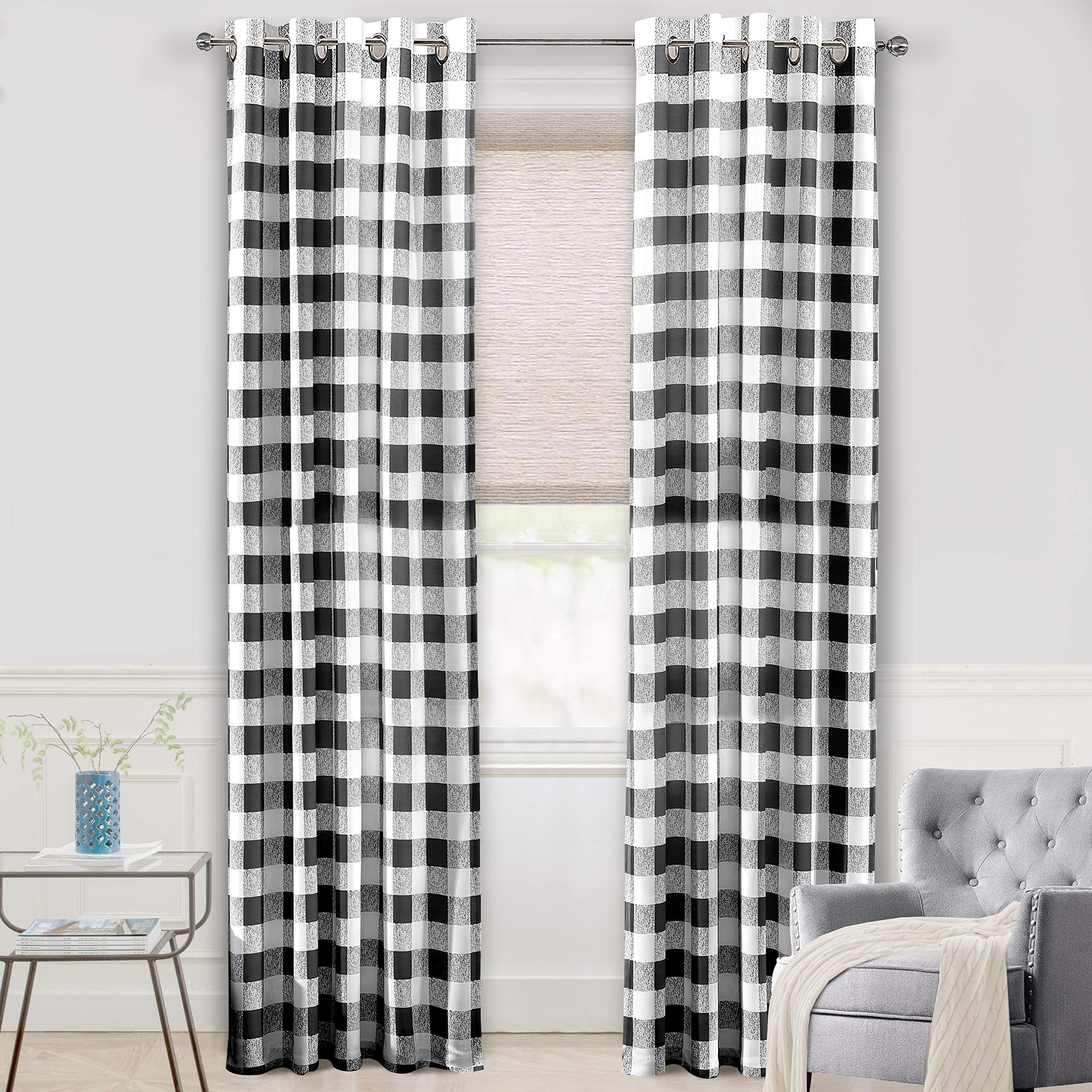 DriftAway Buffalo Plaid Check Curtains Blackout Room Darkening Thermal Insulated Red and White Buffalo Checkered Window Drapes for Farmhouse Bedroom Living Room Grommet Curtain 2 Panels 84 Inch Long