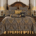 Loom and Mill Jacquard Comforter Set-9 Piece, Luxury Classic Antique Comforter Set King, Ultra Soft Damask Bedding with Euro Shams, Bedskirt, Filled Decorative Pillows(Cambridge, King),Bronze Gold
