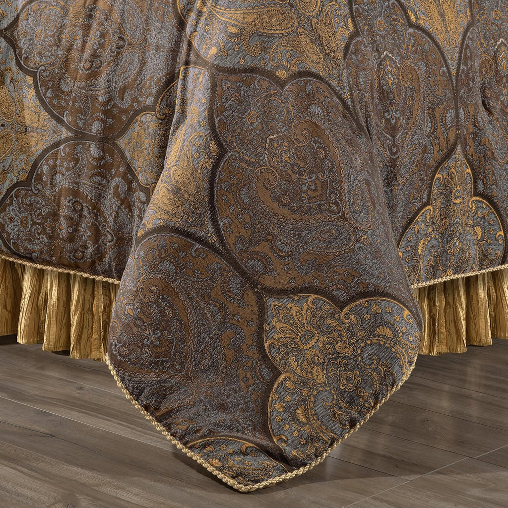 Loom and Mill Jacquard Comforter Set-9 Piece, Luxury Classic Antique Comforter Set King, Ultra Soft Damask Bedding with Euro Shams, Bedskirt, Filled Decorative Pillows(Cambridge, King),Bronze Gold