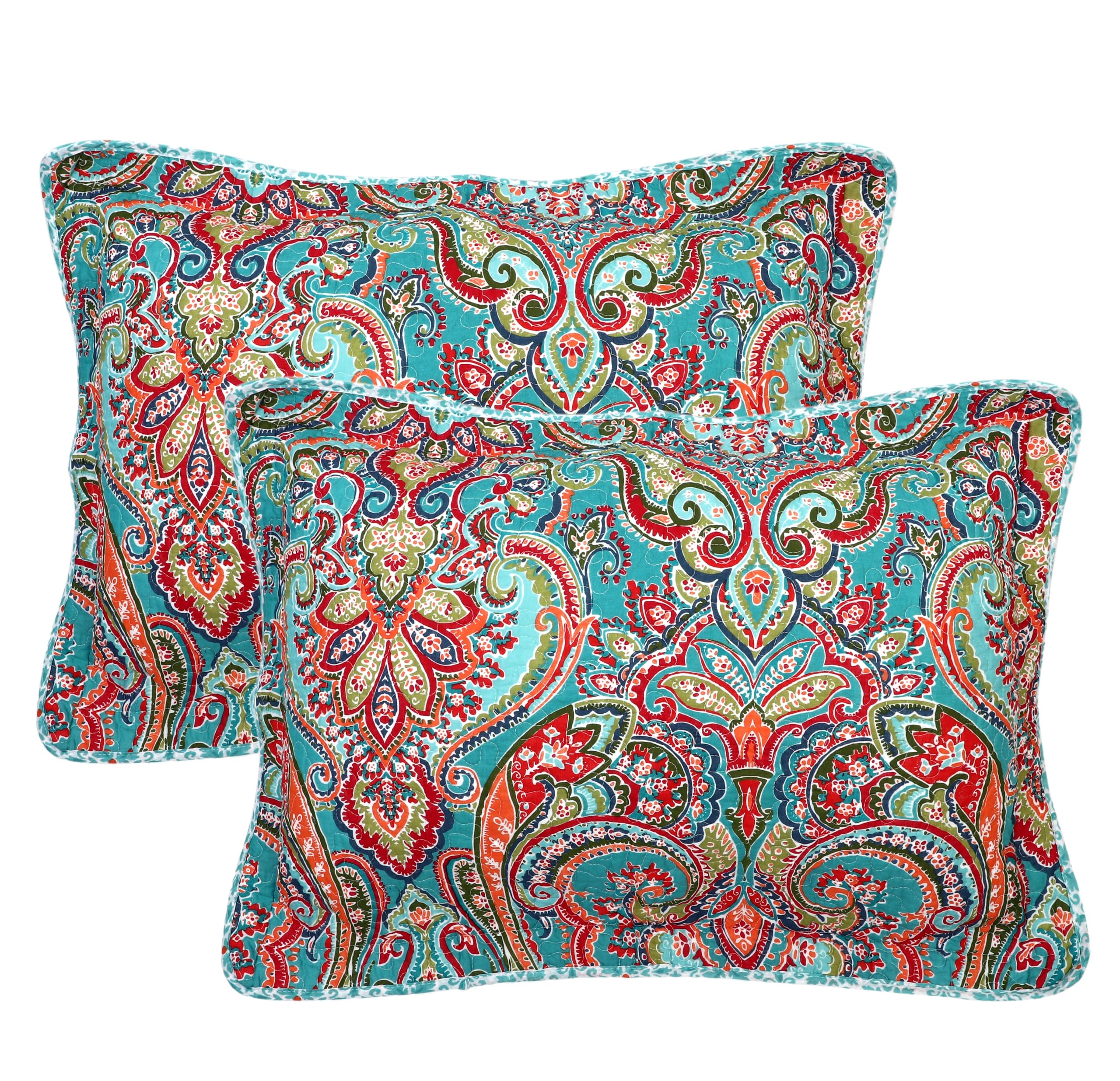 Cotton Quilted Pillow Cases Standard Size Set of 2, Queen Size Beach Themed Soft Comfy Pillow Shams, Pillow Covers with Tie Closure 20 x 27 inch (Cowry Starfish)