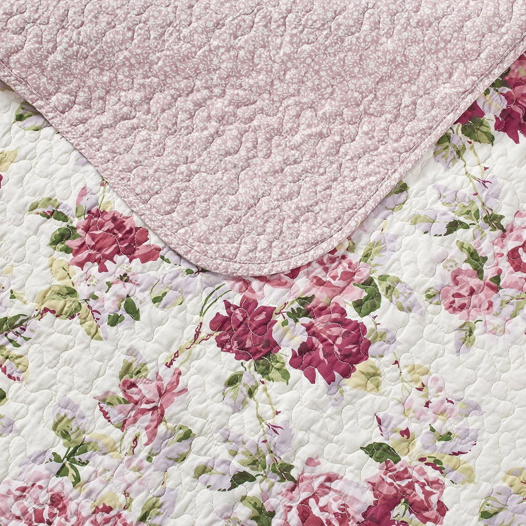Laura Ashley - Queen Quilt Set, Reversible Cotton Bedding with Matching Shams, Lightweight Home Decor for All Seasons (Lidia Pink, Queen)