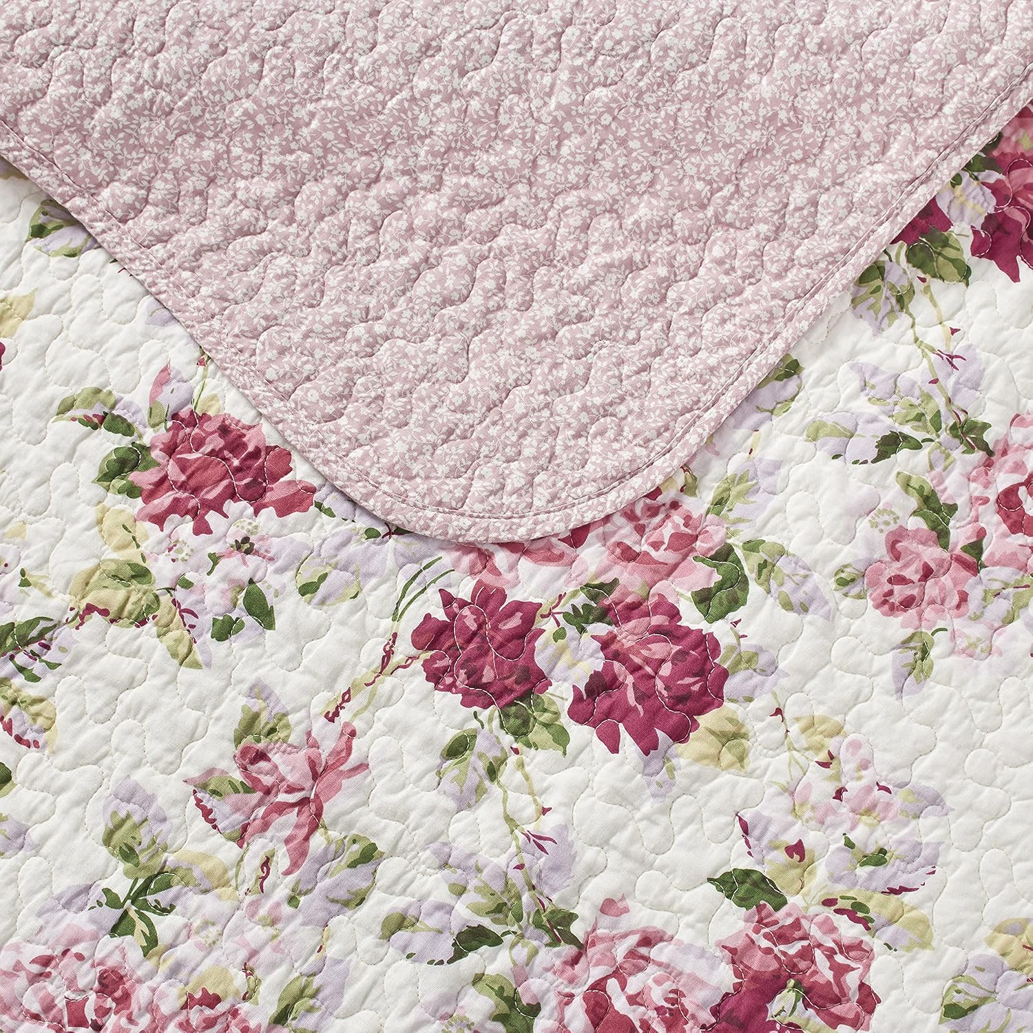 Laura Ashley - Queen Quilt Set, Reversible Cotton Bedding with Matching Shams, Lightweight Home Decor for All Seasons (Lidia Pink, Queen)