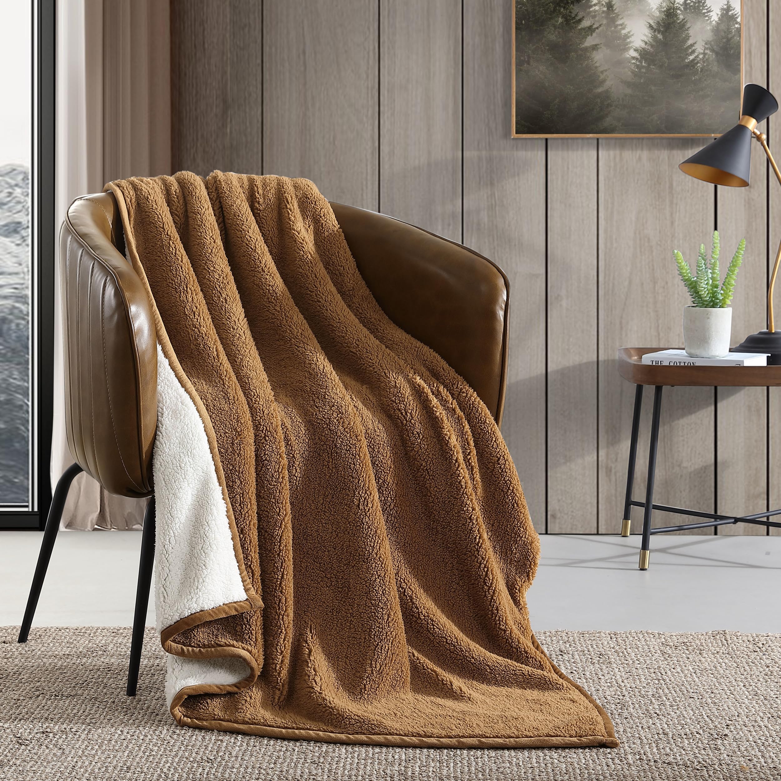 Eddie Bauer - Throw Blanket, Ultra-Soft Plush & Reversible Bedding, Throw Blanket for Couch & Bed (Solid Brown, 50" x 60")